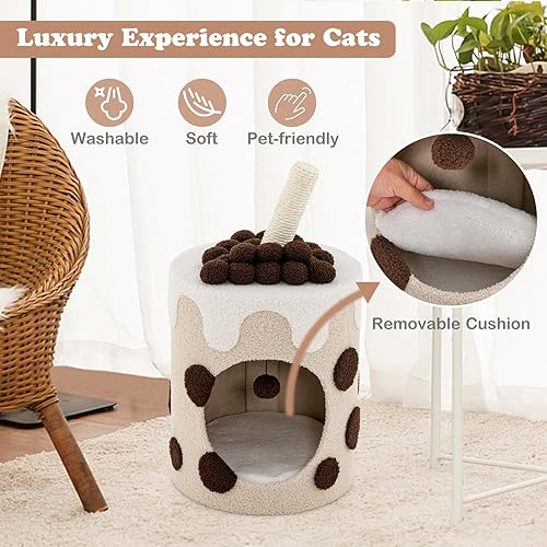 Miniatura 6 de Tangkula Torre de árbol para gatos de té de burbujas, muebles de condominio para gatos de 26.5 pulgadas con poste rascador, juguete de bola
