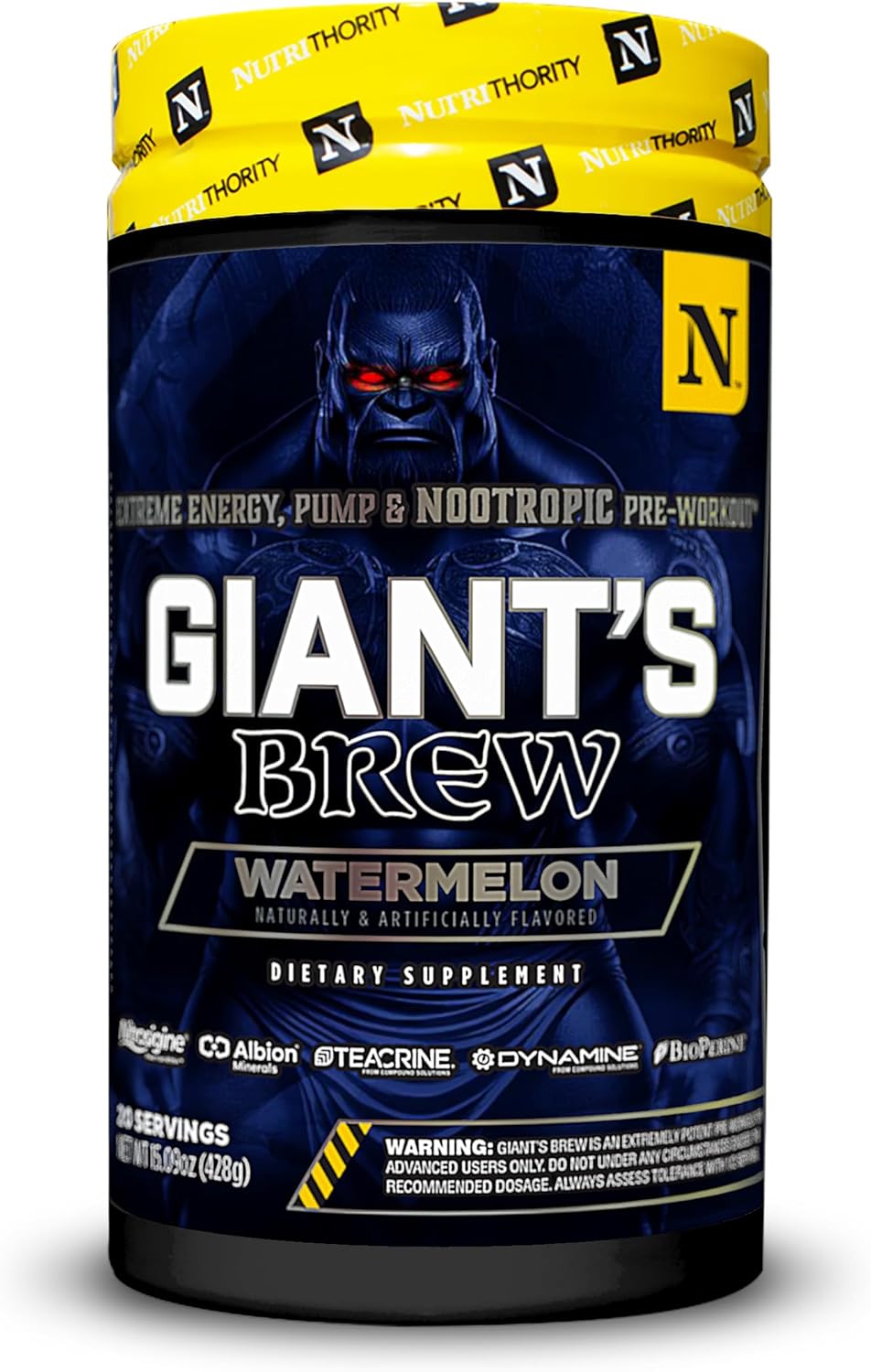 Nutrithority Giant’s Brew Advanced Pre Workout, Watermelon - All in One Complete Formula for Intense Workouts - Long Lasting Focus, Amplified Power & Drive, Energy, Pump, & Endurance