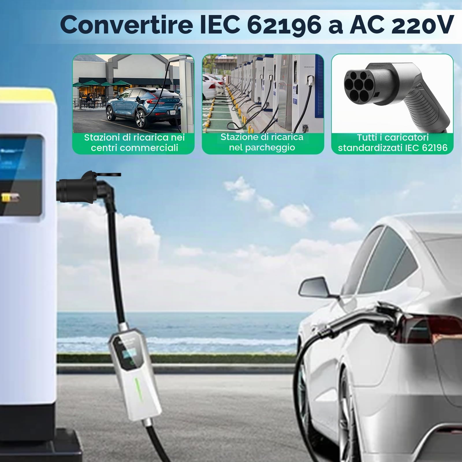 Adattatore tipo 2 a Schuko Presa 220 V tipo 2 a presa Schuko,adattatore ricarica EV Per Caricare Biciclette Elettriche, Scooter moto Elettriche presso le EV Stazioni Ricarica