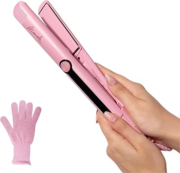 Mermade 1.1" Hair Straightener for Women & Men - Ceramic Flat Iron for Straight Hair or Curls, Ionic Hot Styling Tool & Curler, Travel Friendly, 8.2ft Cord for Professional Use- Pink 1.1 inch w/Glove