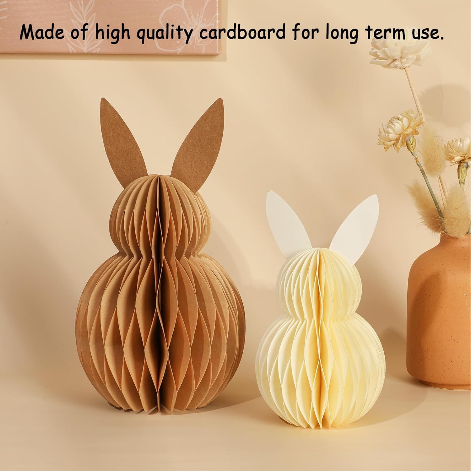 5Pcs Easter Bunny Honeycomb Centerpiece Easter Party Table Decorations 3D Paper Rabbit with Magnet Neutral Boho Table Ornament for Home Office Kitchen Easter Gift Holiday Party Table Supplies