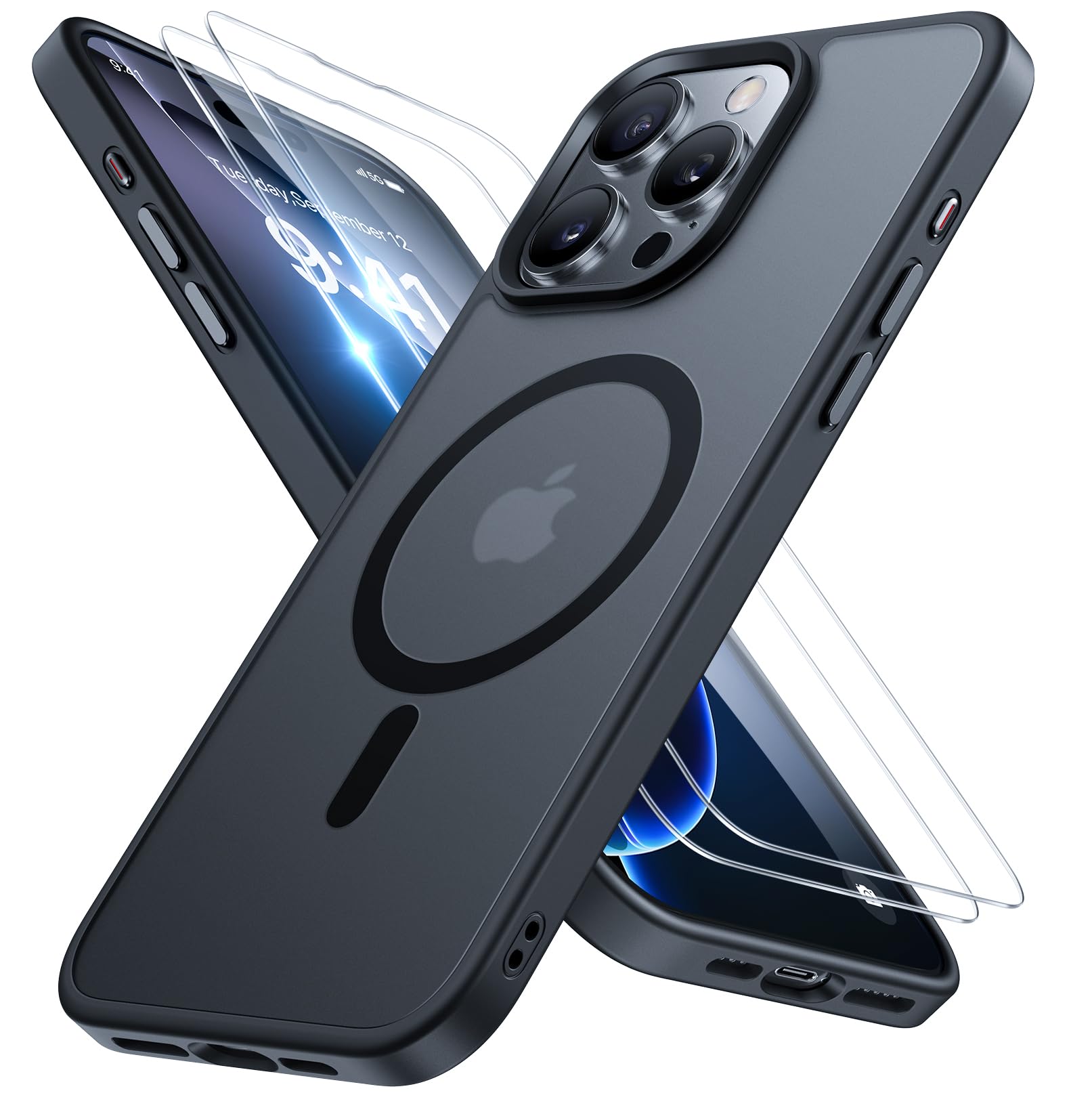 Photo 1 of Miracase 2025 Upgraded Magnetic for iPhone 16 Pro Case [Compatible with MagSafe] [with 2X Screen Protector] Military-Grade Protection, Anti-Fingerprint, Slim Phone Case for 16 Pro 6.3 inch - Black