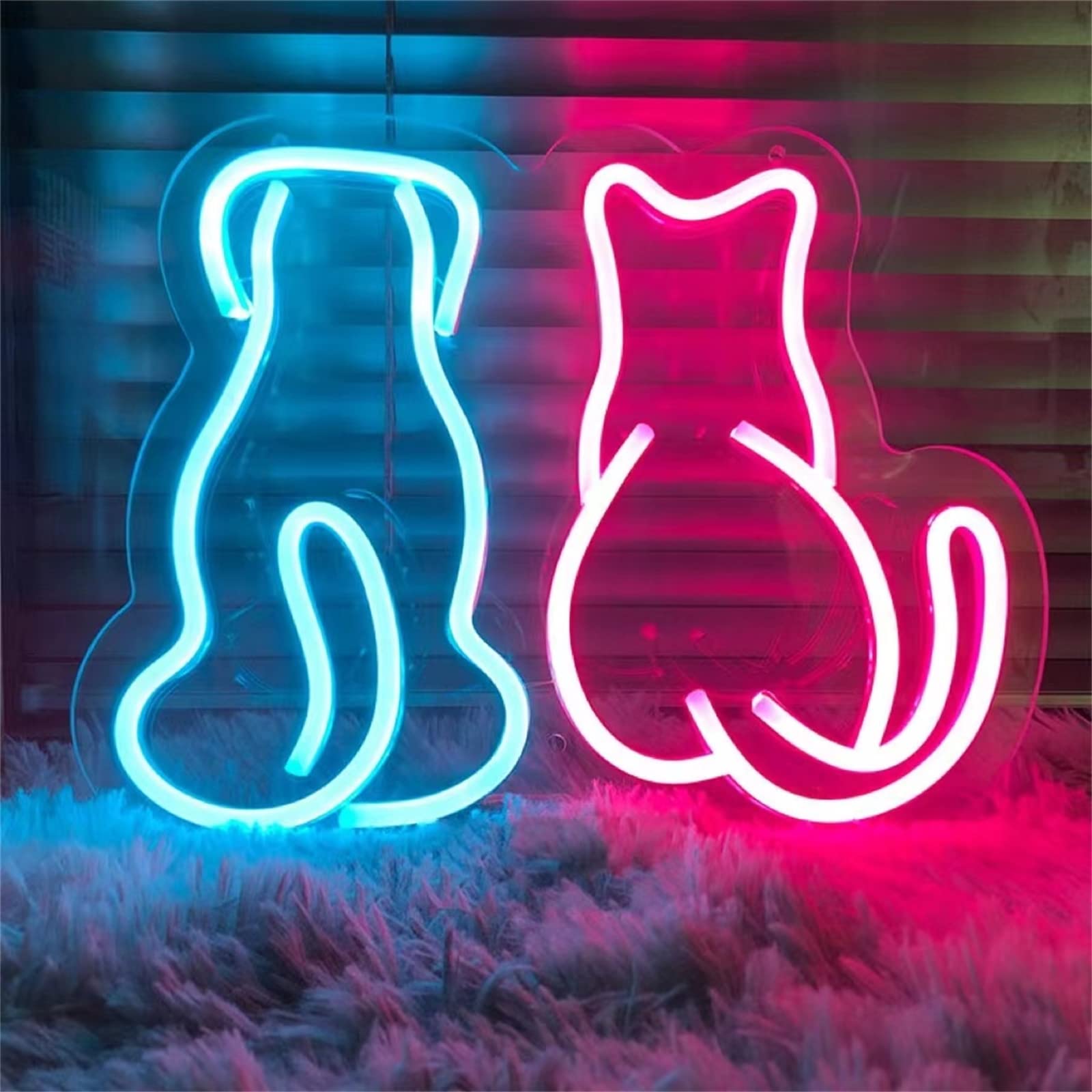 Gatto Cane Insegna Neon con Luce Neon Negozio Animali Decorazione Parete Gattino Cucciolo Luce LED Casa Camera Canile Decorazione Parete Negozio Animali Domestici Segno di Luce,B,33x28CM