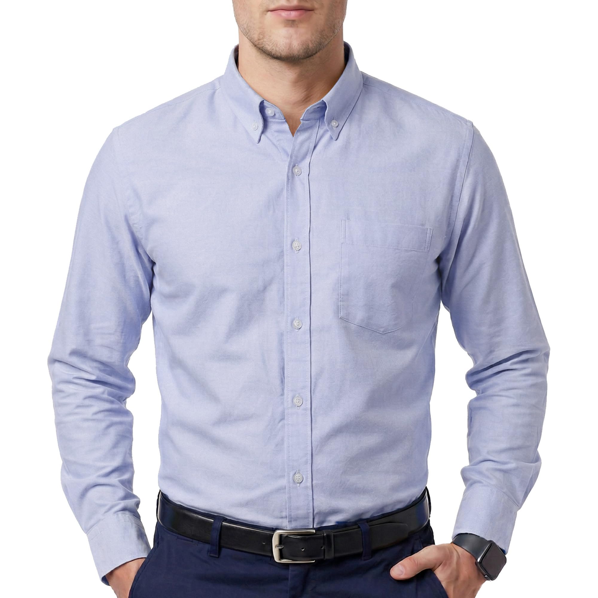 Cotton King Mens 100% Cotton Oxford Shirt Long Sleeve Dress Shirts for Men with Pocket