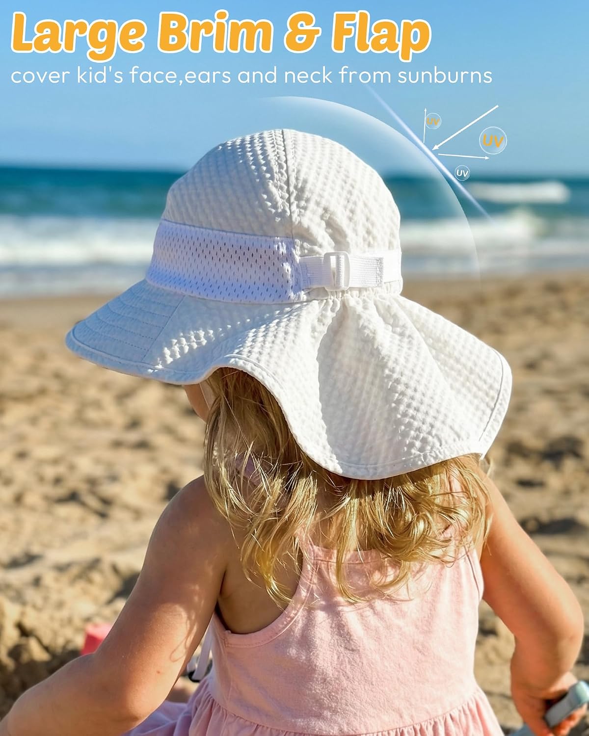 Toddler Baby Sun Hat Sun Protection Beach Hats for Kids Adjustable Beach Hats with Neck Flap for Girls Boys Age 0-7 Years