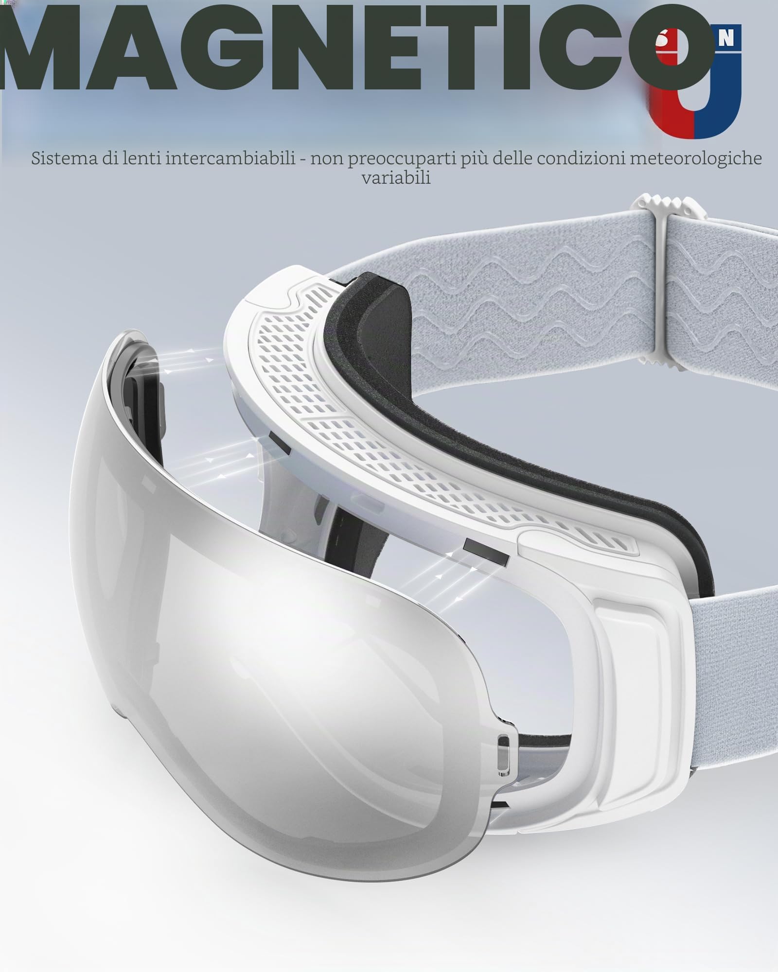 Findway Maschera Sci, Occhiali da Sci Magnetica Donna Uomo, Maschera per Snowboard e Sci per Occhiali da Vista OTG,Anti-UV Protezione UV400 Anti-Nebbia