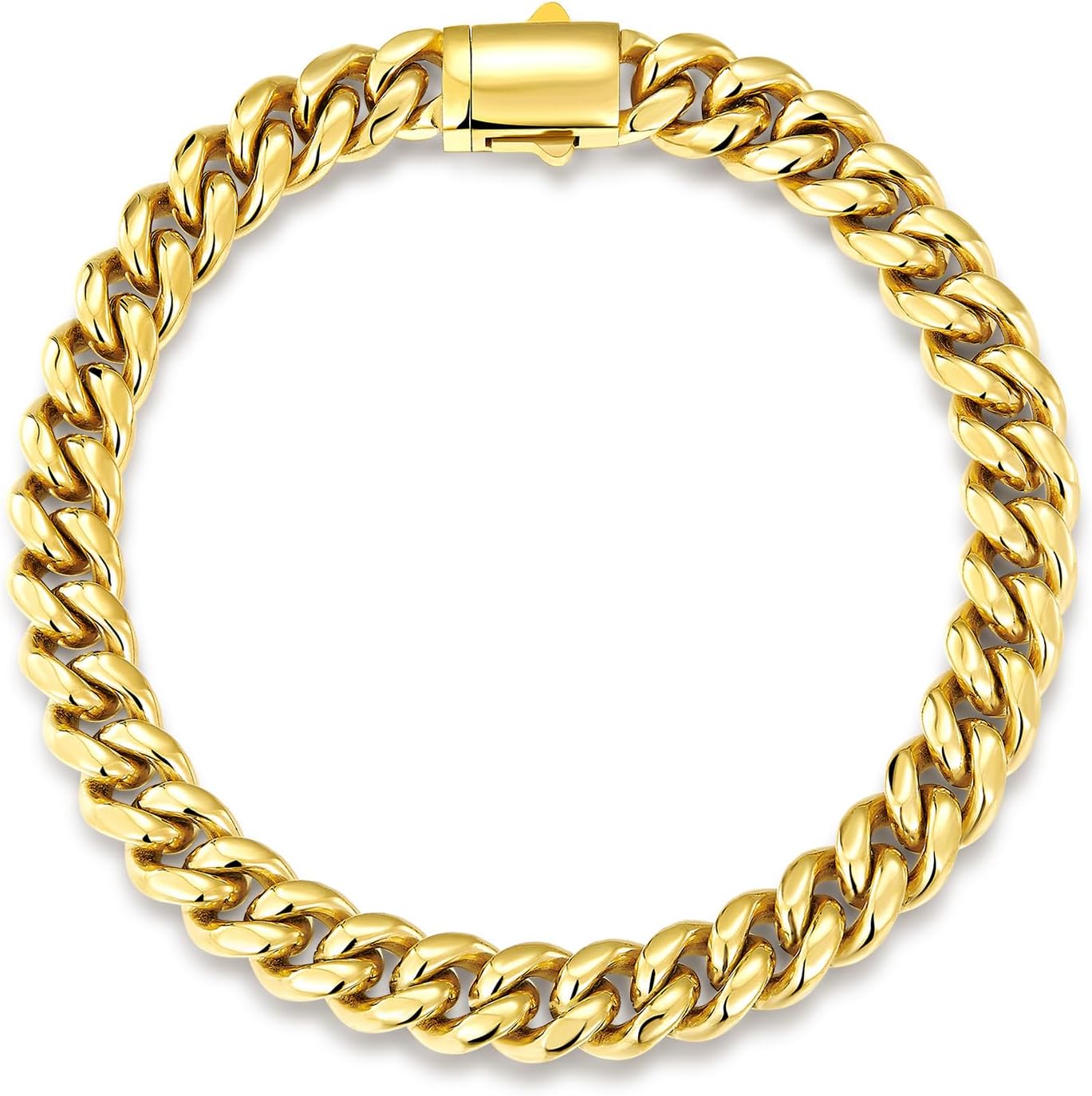 TUNGSTORY 8mm Cuban Link Bracelet for Men, 18K Gold Filled Stainless Steel Mens Chain Bracelets, Easy-On Box Clasp, 8 Inch, Waterproof, Non Tarnish, Jewelry Gift for Him