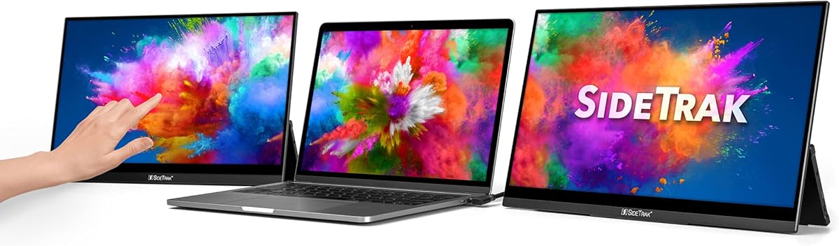 SideTrak Solo Pro Triple Touchscreen Portable Monitor for Laptop | 2 Freestanding 15.6” FHD 1080P LED Screens | Compatible with PC & Chrome | USB-C® or HDMI | Speakers & HDR Mode