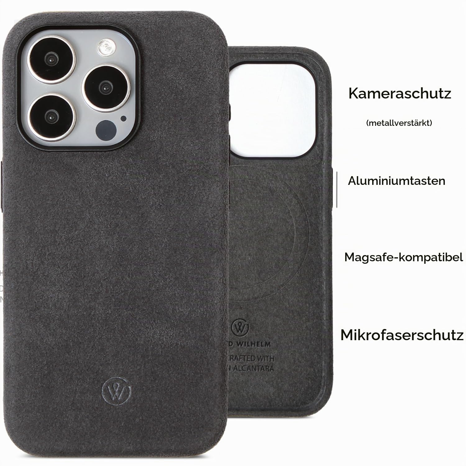 Alcantara-Hülle Kompatibel mit iPhone 15 Pro, Ultra-schlankes und rutschfestes Premium-Case, stoßfest und kabelloses Laden unterstützend (iPhone 15 Pro)