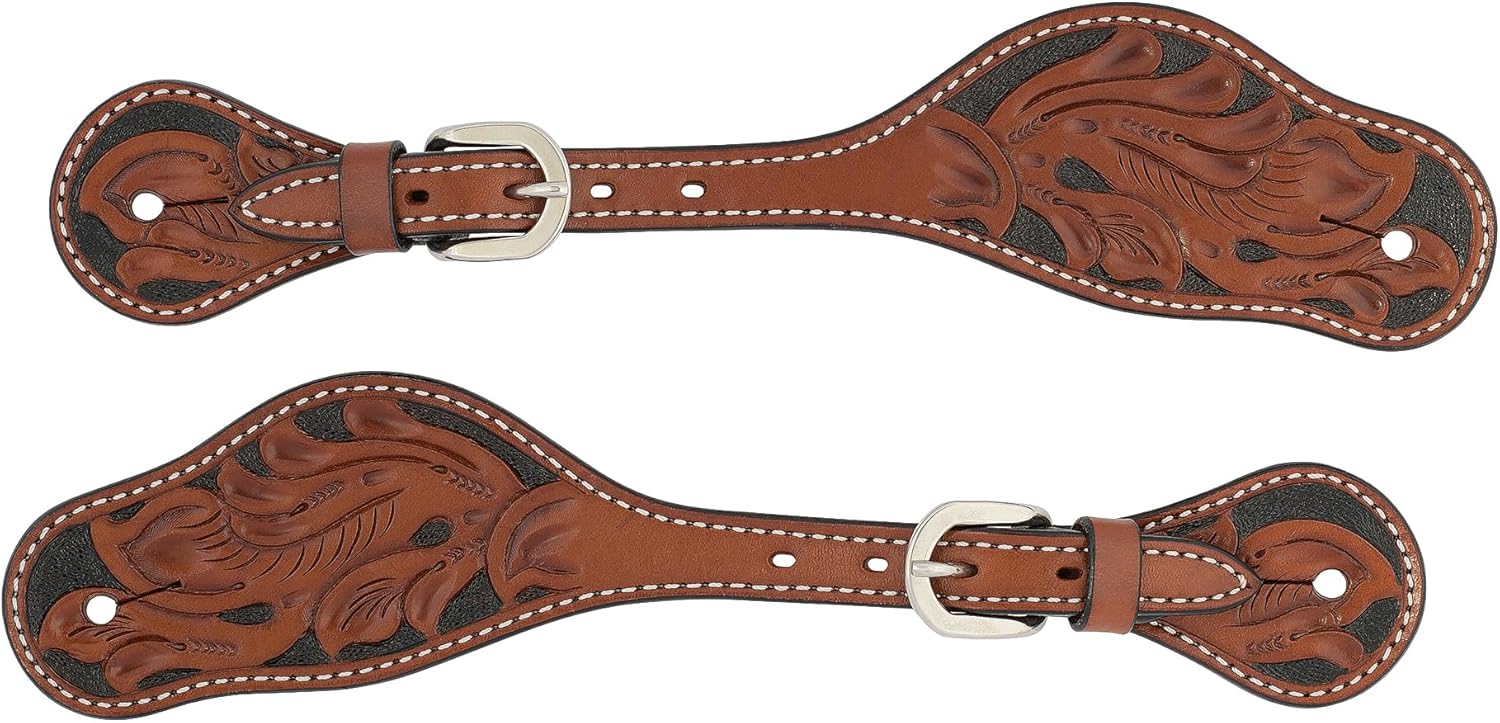 Floral Carved Men's Spur Straps Chestnut Mens 45-0420