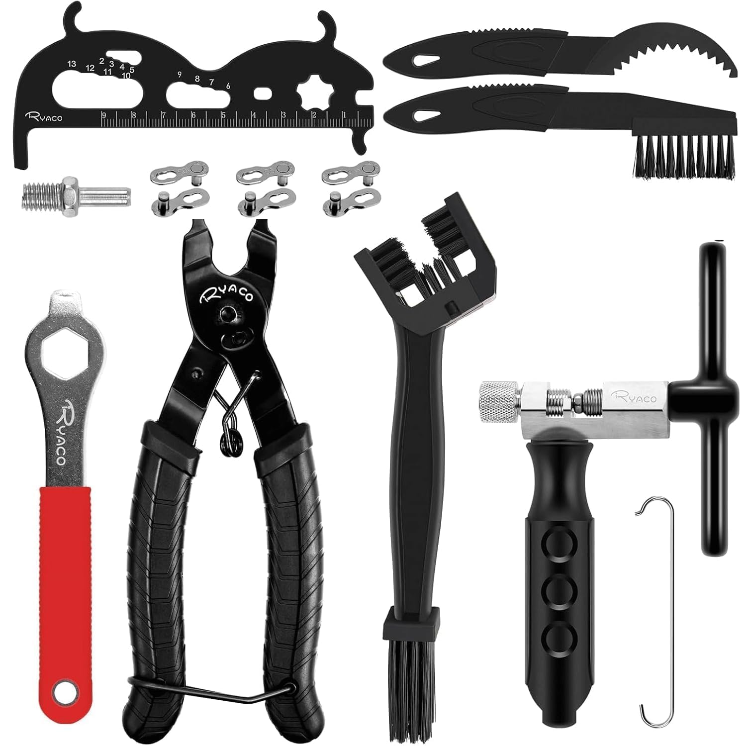 Fbbevwbk 12Pcs Bike Chain Tool Repair Kit, Bicycle Cleaning Brush, Bicycle Link Plier,Cutter Checker, Chain Breaker, Wrench Kits For 6-12 Speed Chain, Road Mountain Sports Bike