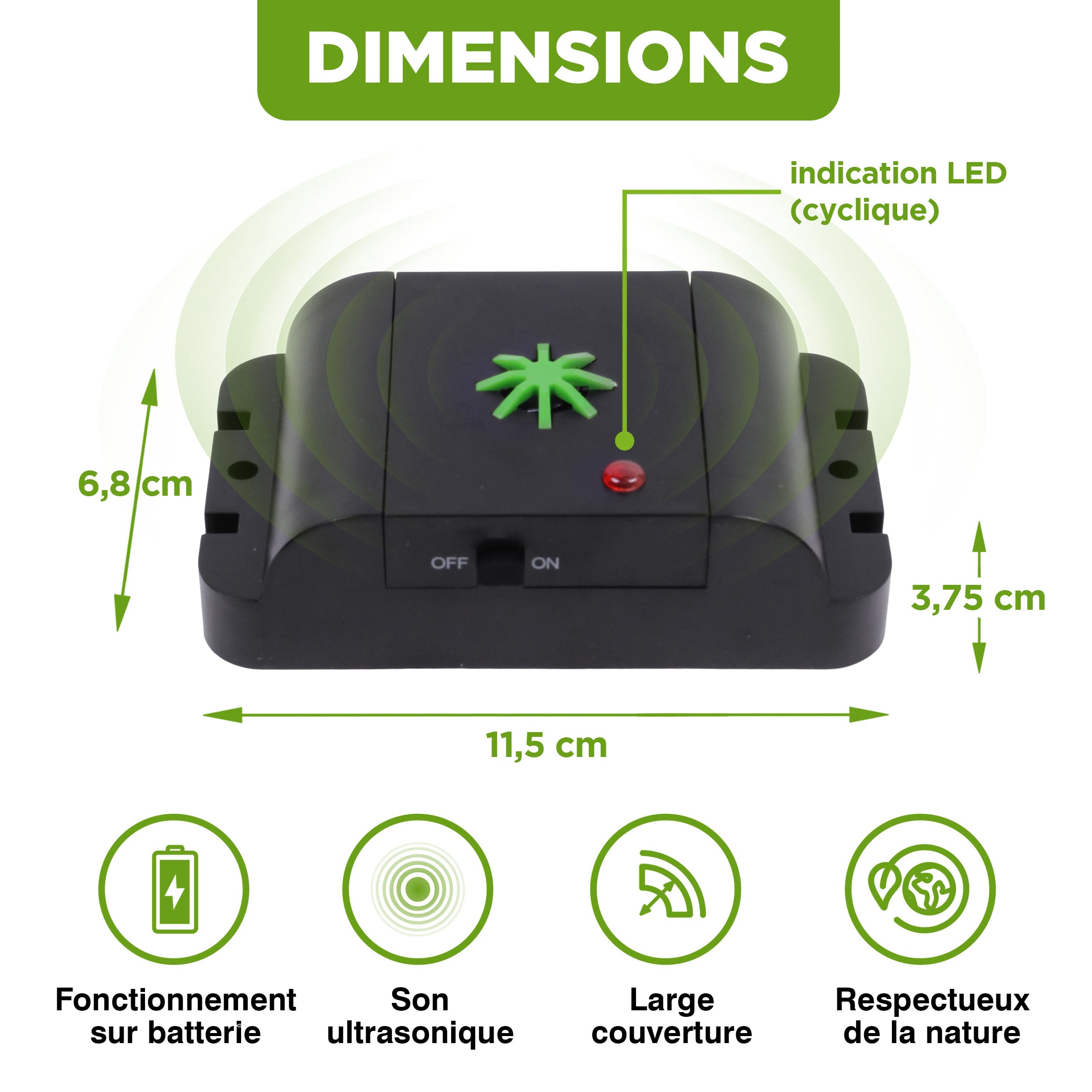 ISOTRONIC Anti Chat Chien Deratisation Ultrason Deratiseur Répulsif Electronique Produit Anti Nuisible Dispositif à ultrasons Elimination pour Maison Jardin Voiture - Lot de 2