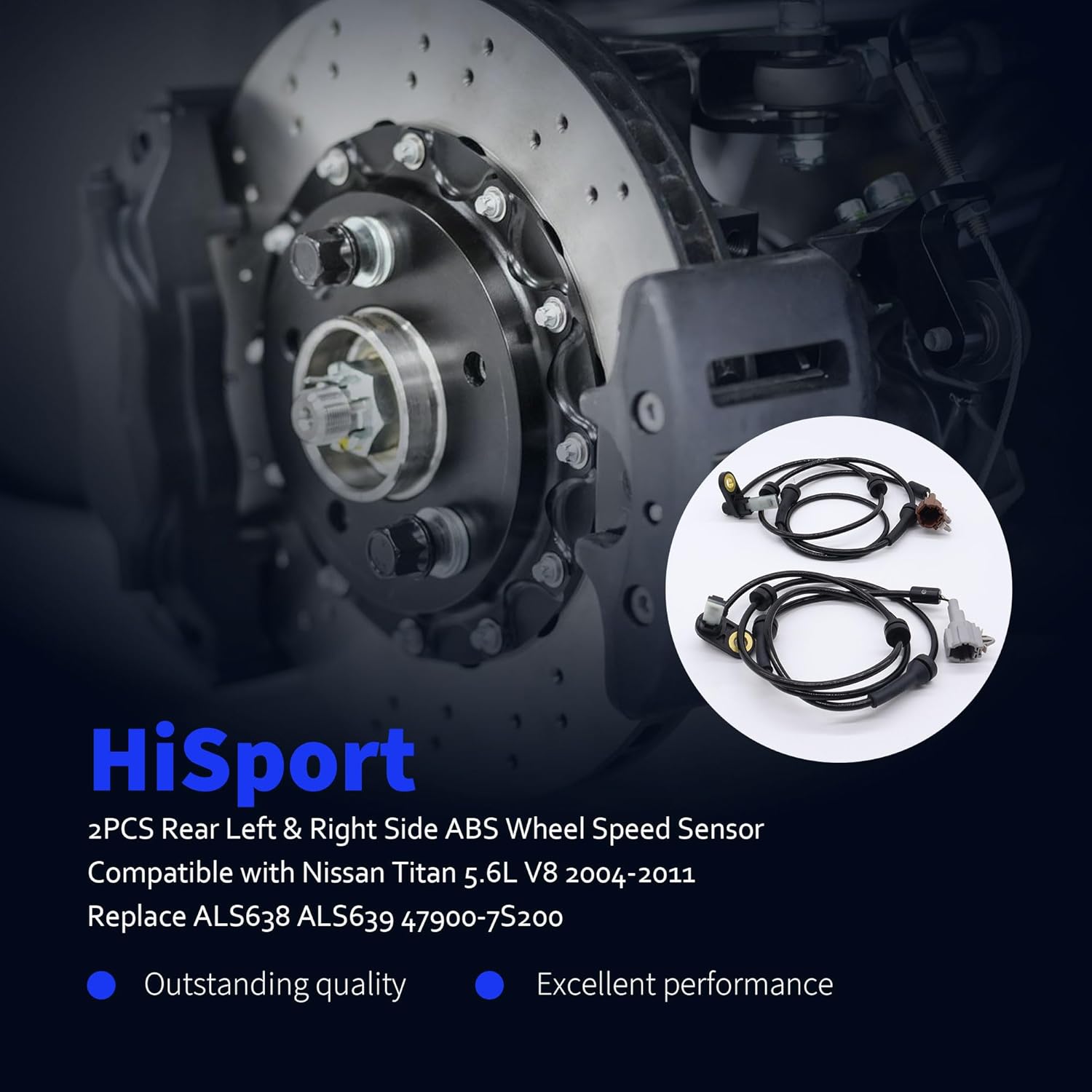 HiSport ALS638 ALS639 47900-7S200 2PCS Rear Left & Right Side ABS Wheel Speed Sensor Compatible with Nissan Titan 5.6L V8 2004-2011