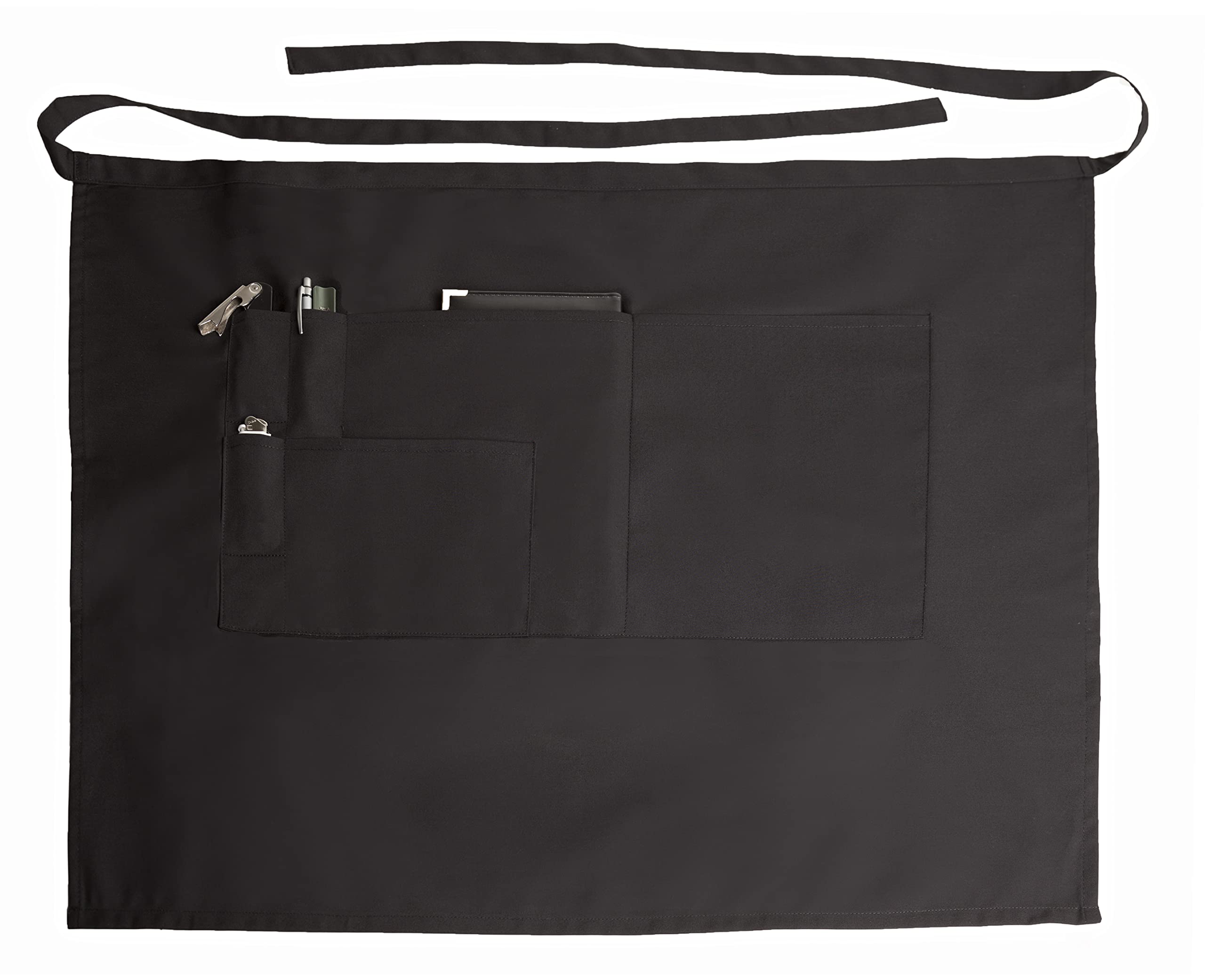 ServiceApron Excellent USA Quality Black Bistro Apron Knee Length with Multiple Pockets