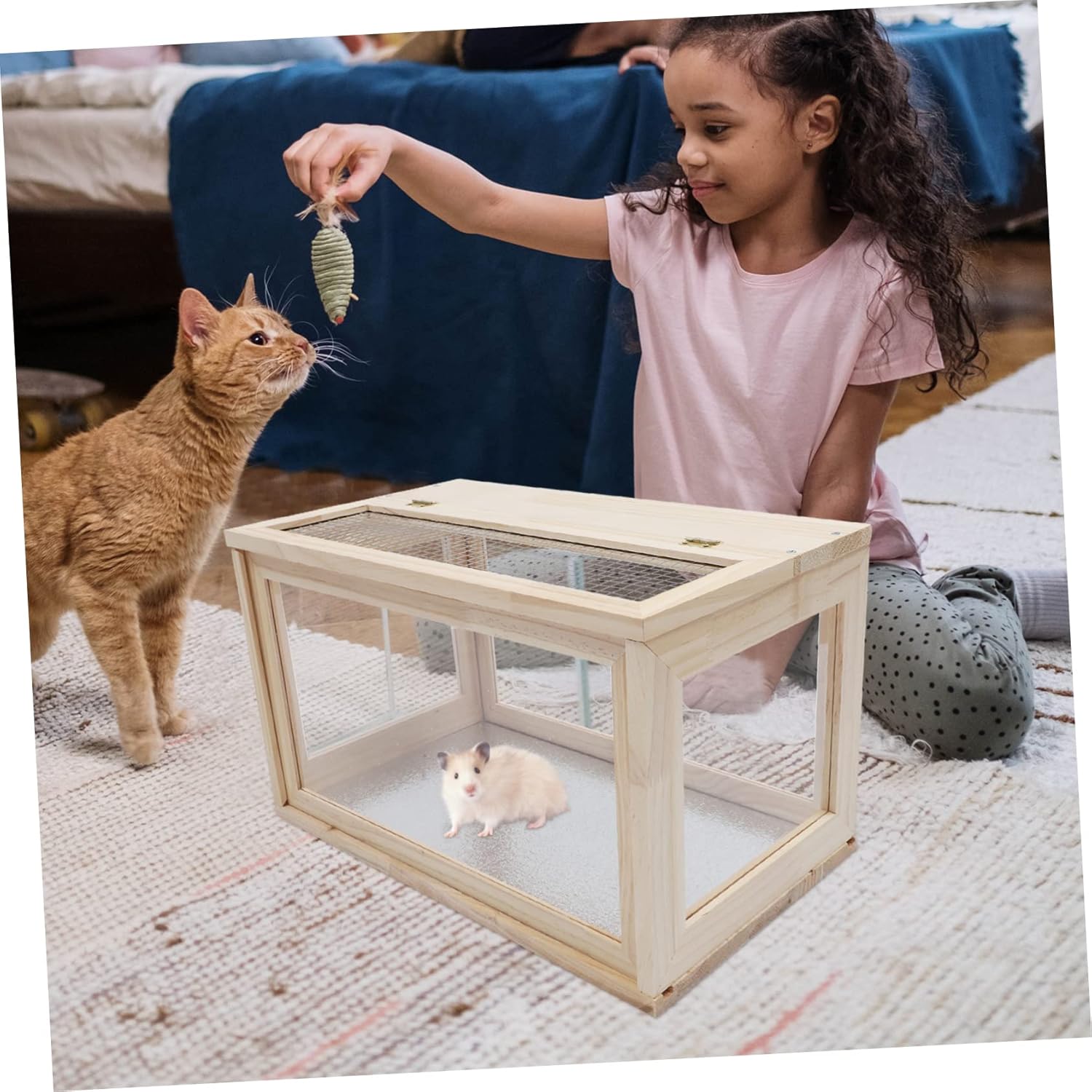 HANABASS Wooden Hamster Cage Acrylic Design Small Animal House Ventilated Habitat for Hamsters Gerbils and Mice
