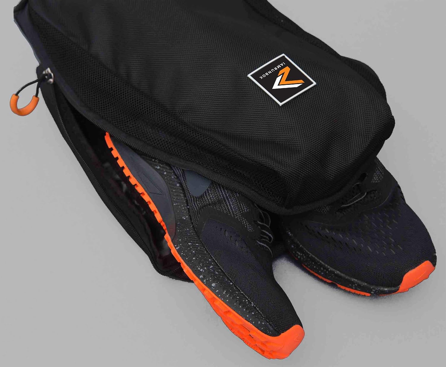 Travel Shoe Bag, Mesh Material for Suitcase or Gym Bag Storage, Dirt & Water Resistant, Black with Orange Trim