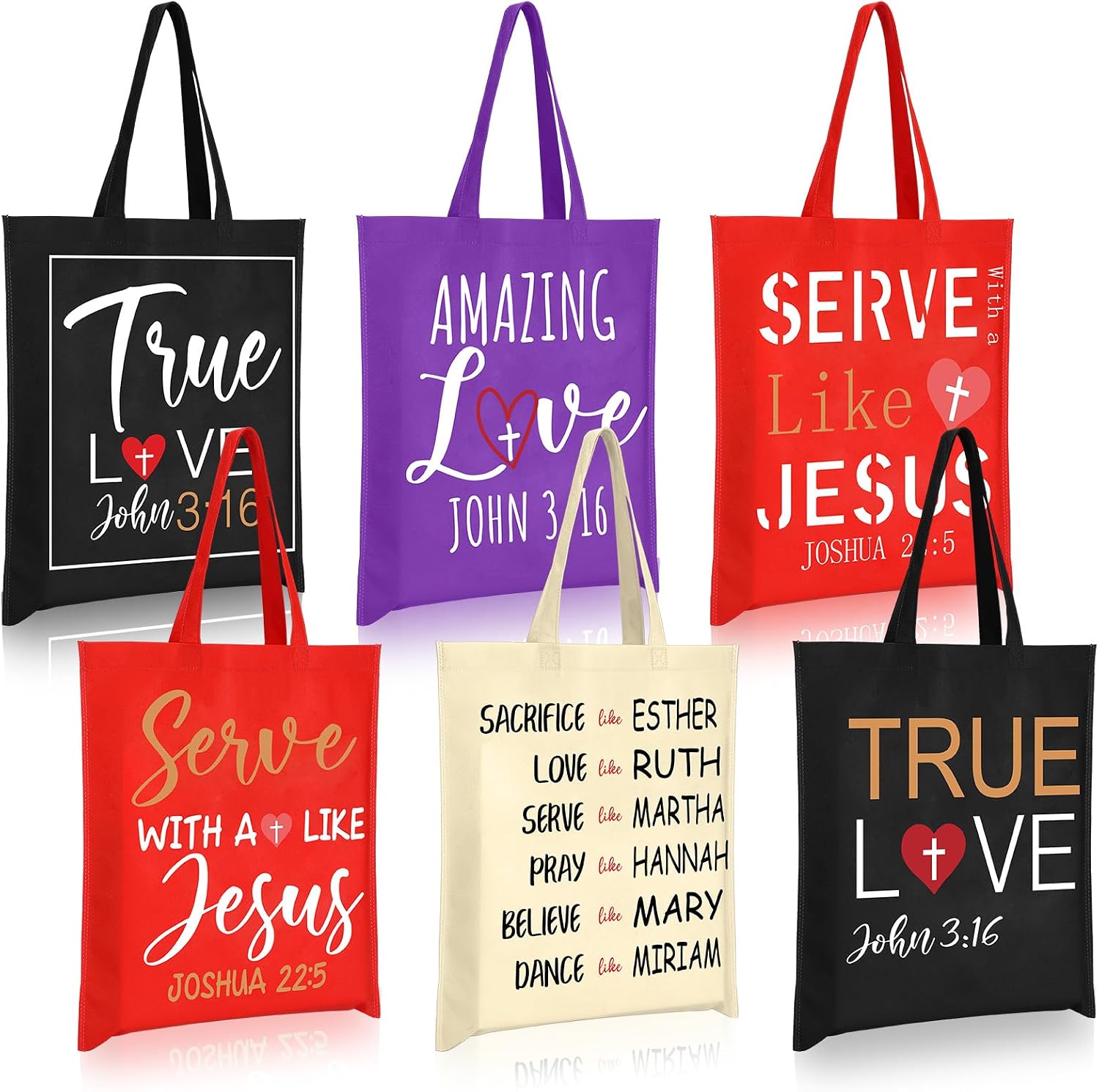 Sweetude 24 Pcs Christian Gift Bags for Women Bulk Large Jesus Scripture Tote Bags 15x17 Inch Reusable Religious Non Woven John 3:16 Bible Verse Bag for Wedding Church Baptism Birthday(Multicolor)