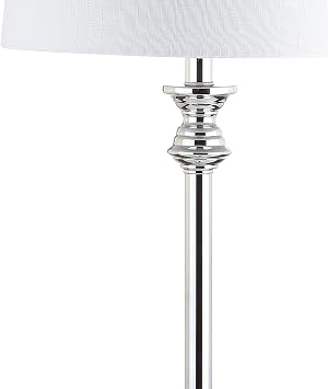JONATHAN Y 33 Crystal and Chrome LED Table Lamp Set of 2, Contemporary Clear Metal Lamps for Living Room Bedroom, White Linen Drum Shade, LED Bulbs Included, UL Listed JYL2056A-SET2