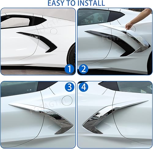 Miniatura 6 de Cubierta de salida de aire lateral de la carrocería exterior compatible con Chevrolet Corvette C8 2020-2024, cubierta de moldura de puerta de