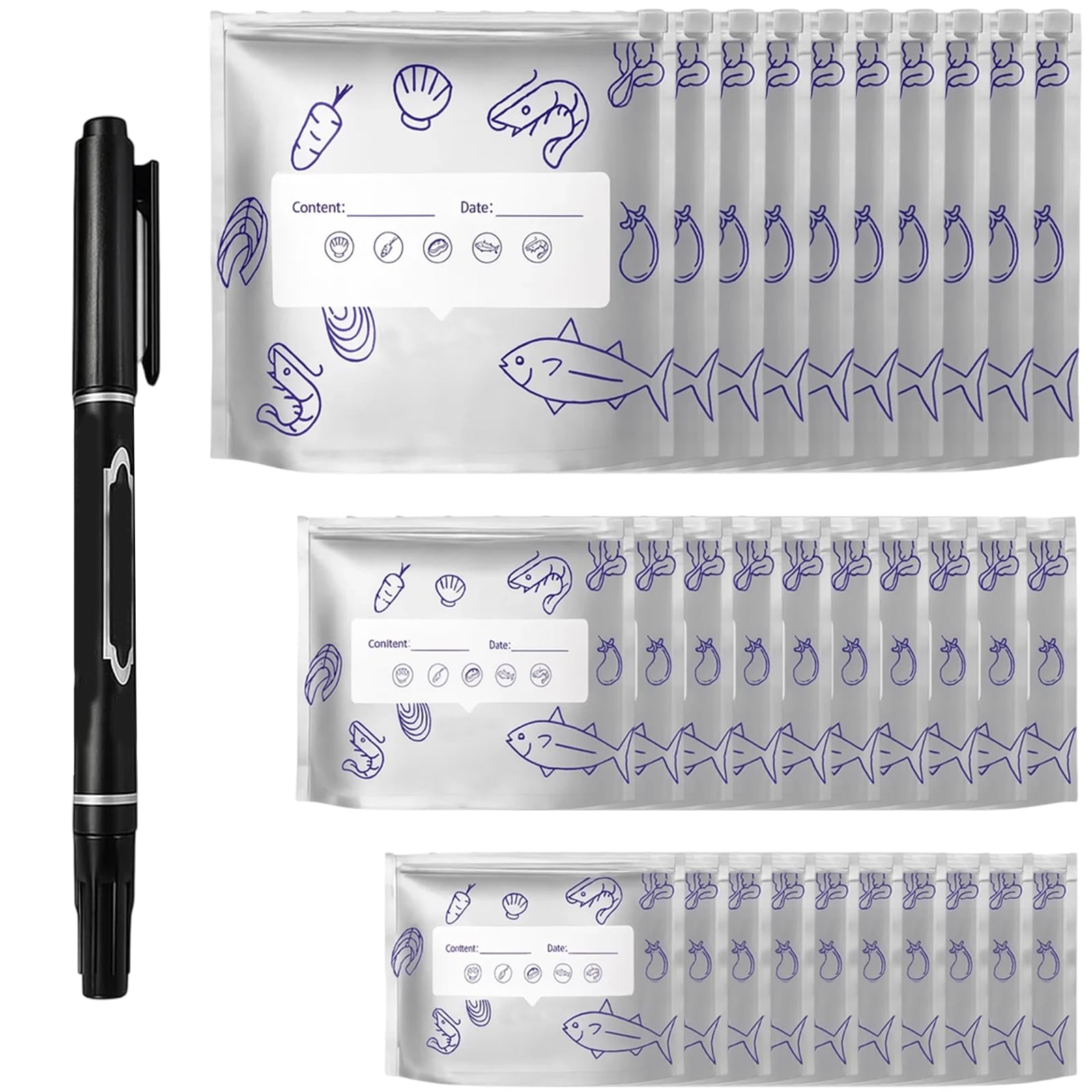 31 Pack Reusable Freezer Bags, Foil Bags with Zip Lock and Label for Food Storage, Aluminium Foil Sealable Storage Bag Set for Meal Prep, Freezing, Picnic, TravelοΌS+M+LοΌ