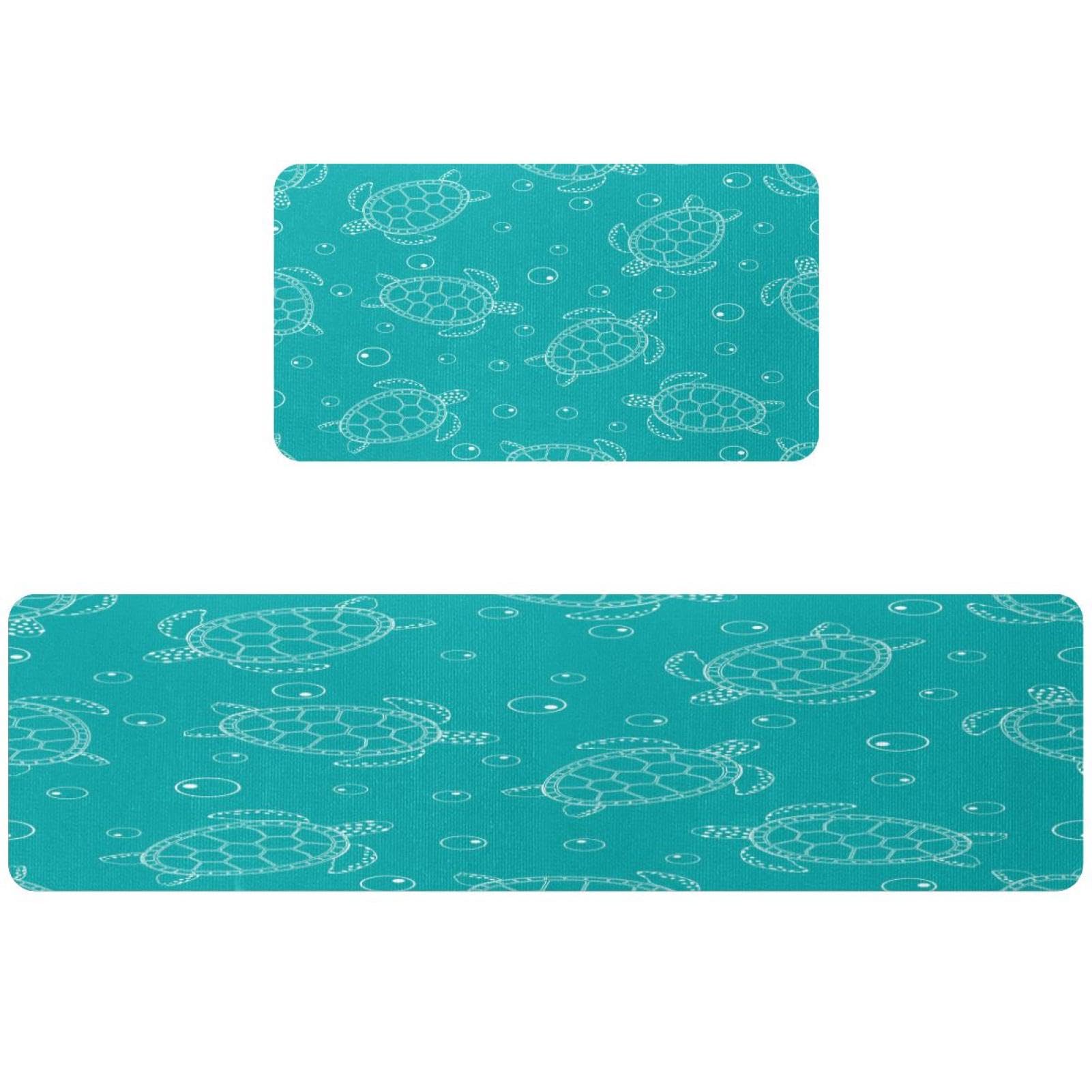 Alfombrillas de cocina para pasillo y cuarto de lavado, diseño costero lavable azul, 2 uds