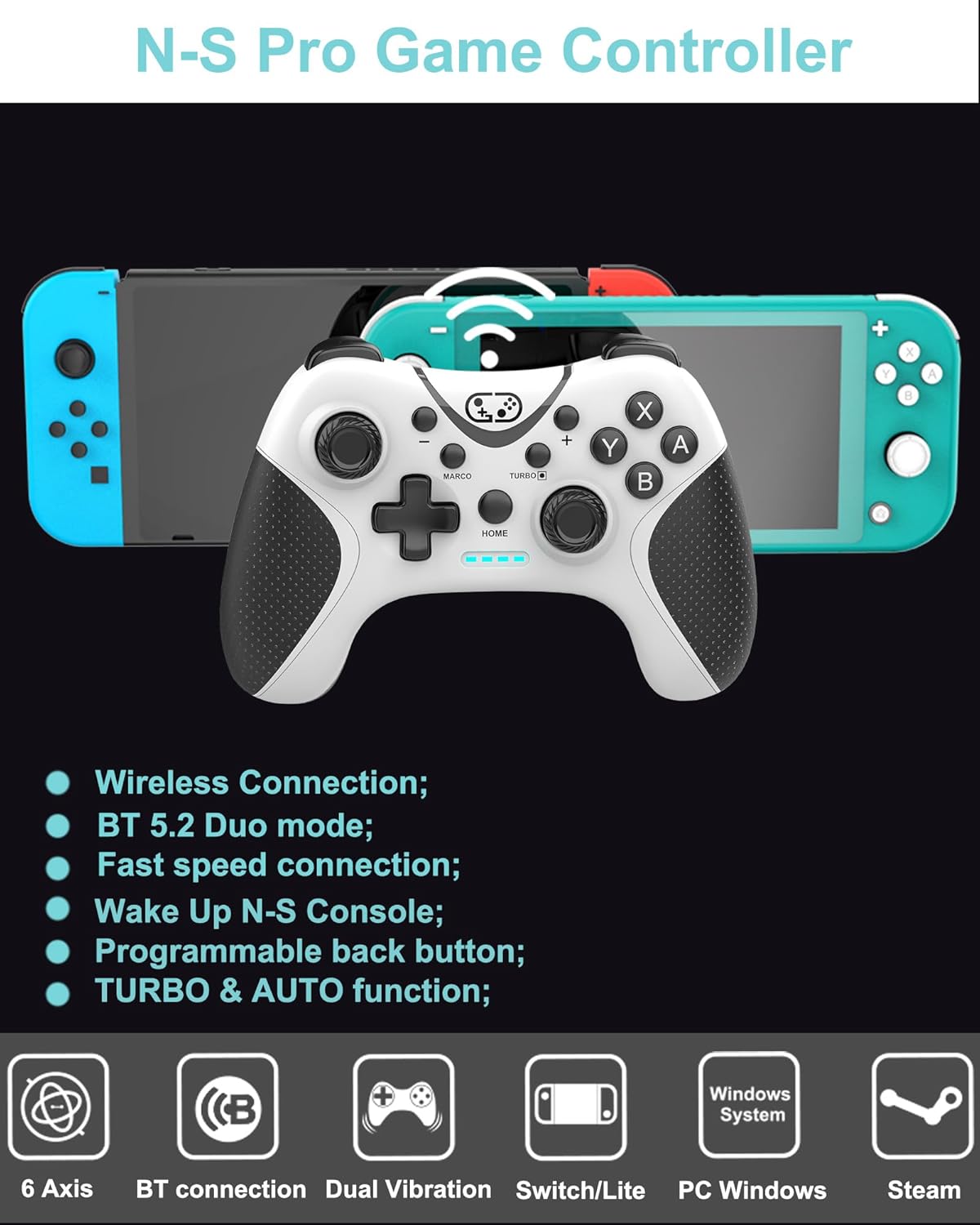 Cehensy Switch Controller,Bluetooth Switch Pro Controllers for Nintendo Switch/Lite/OLED/PC Window,PC Gaming Controller with Programmable Buttons,Wake up,Gyro Axis,Turbo,Dual Vibration, White 3 714SEqaOO6L. SL1500