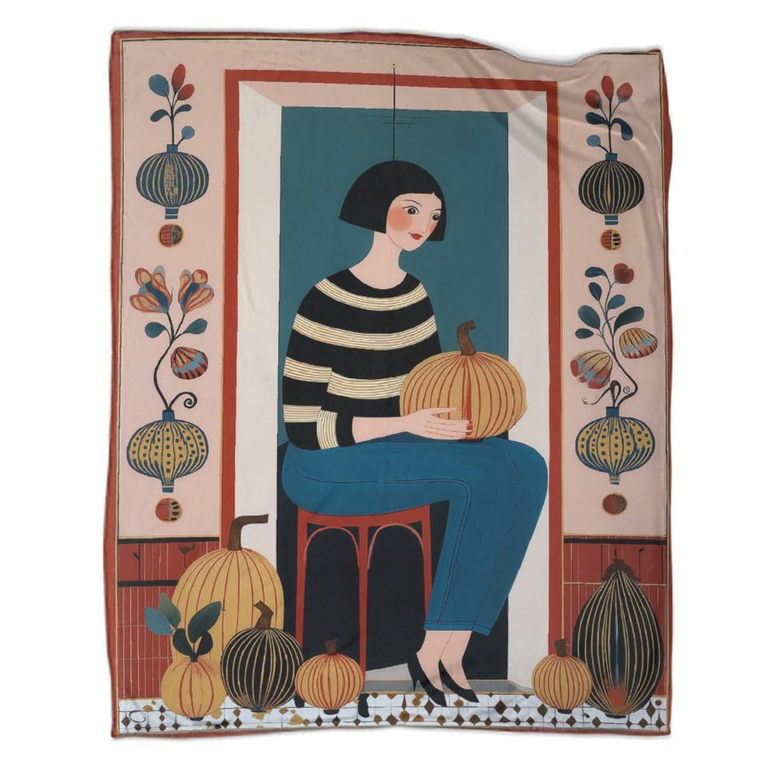 kaiyun Girl Holding Big Pumpkin in Hands Super Soft Blanket | Throws | Fluffy And Comfortable Travel Cover,50x60inch(127x152cm)