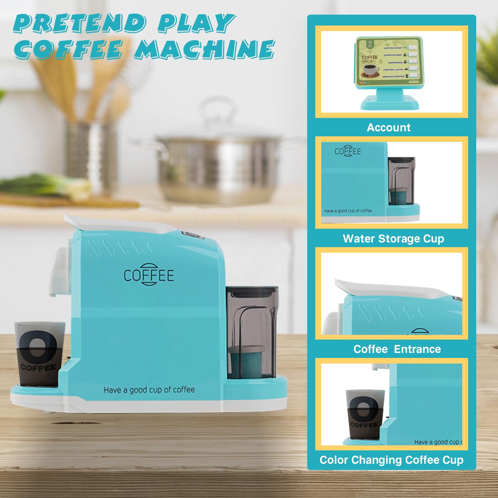 Cucina Giocattolo Per Bambini, Friggitrice Ad Aria Giocattolo, Giocattolo Per Casse E Macchina Da Caffè Per Bambini, Accessori Da Cucina Realistici, Giocattoli Musicali Parlanti Con Cambiamento Di