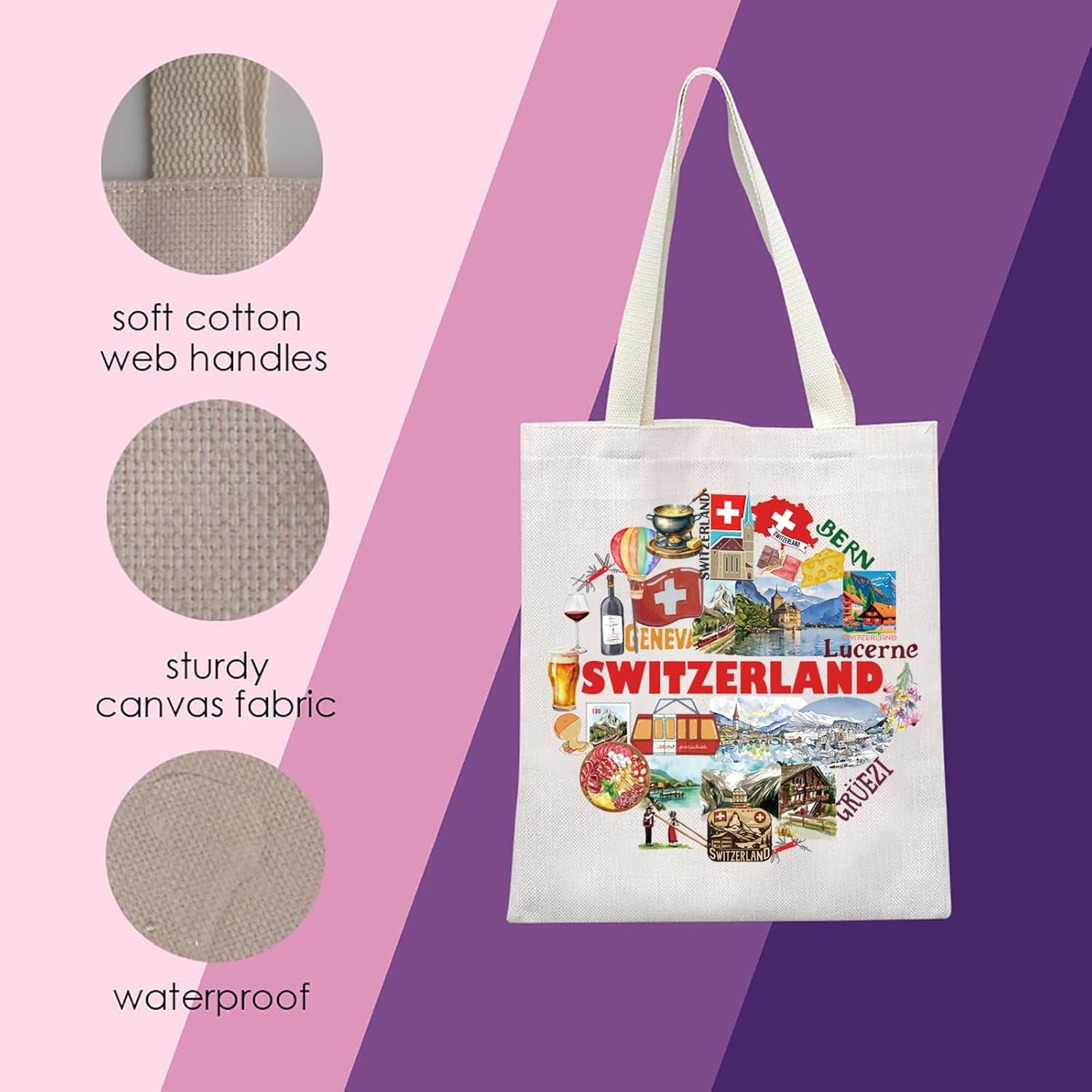Switzerland Tote Bag Switzerland Gift Moving to Switzerland Gift Switzerland Souvenir Gift Switzerland Travel Gift (Switzerland Tote) - Image 5