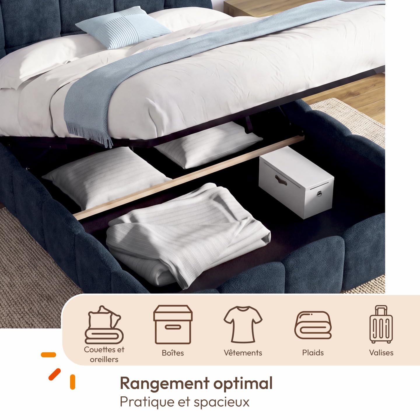 IDMarket - Lit Coffre Double Nuage 140 cm Bleu