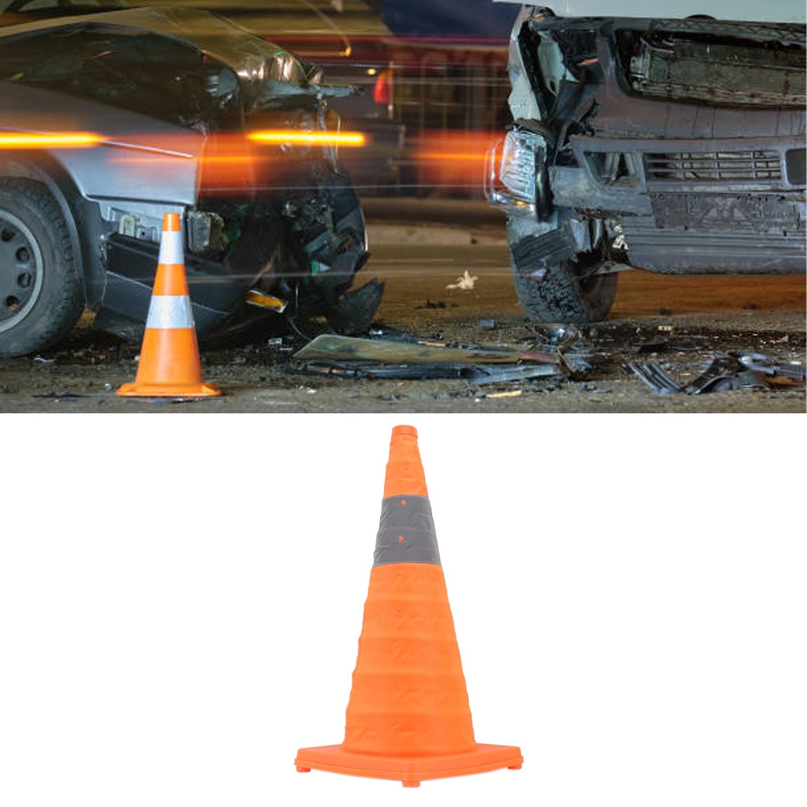 Paquet de 4 Cônes de Signalisation Pliables de 28 Pouces avec Colliers Réfléchissants, Cône de sécurité Pop-Up Polyvalent pour la Formation des Conducteurs