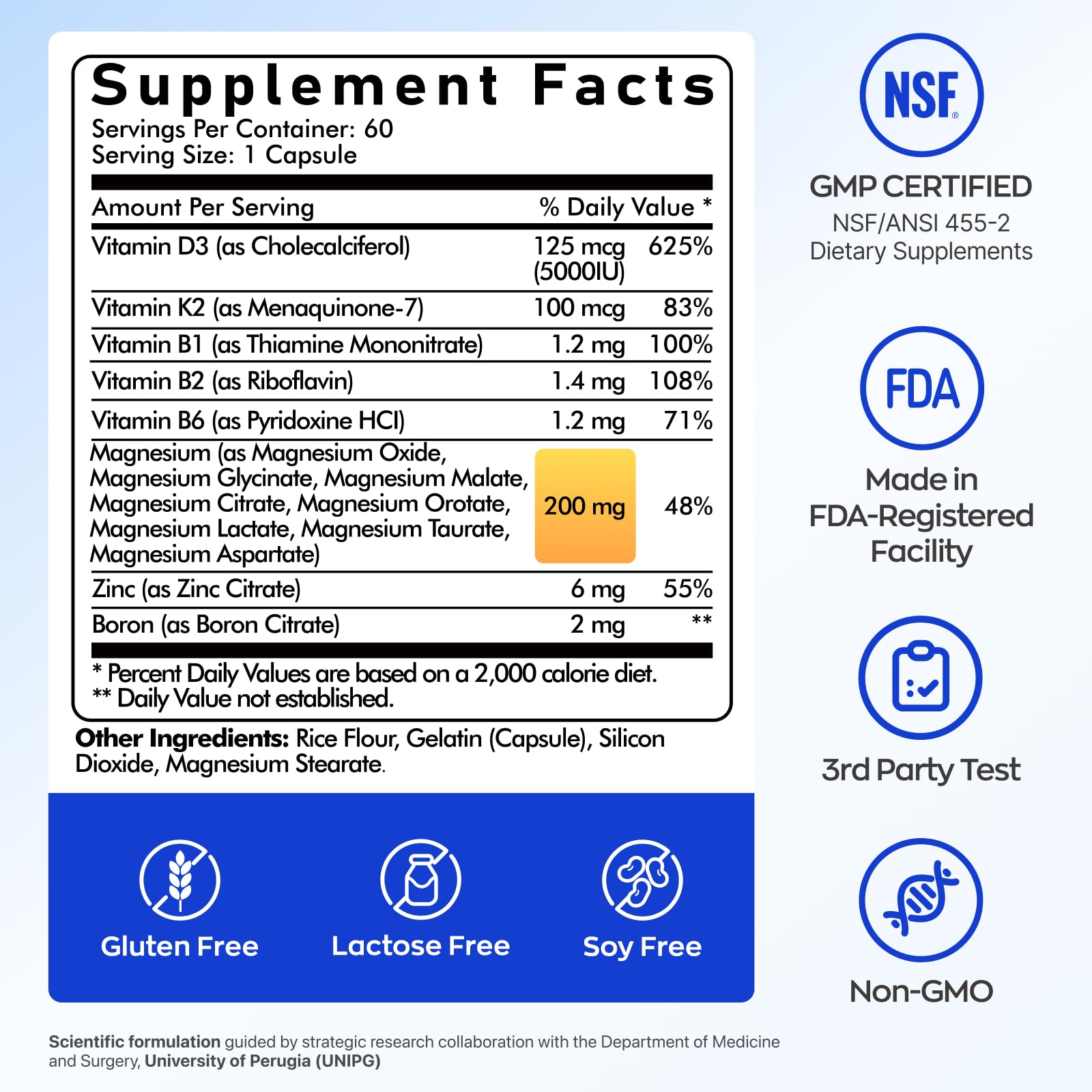 Vitamin D3 K2 5000 IU 200mg 8-in-1 Magnesium Zinc B6 Complex 60 Count — Amazon image 2