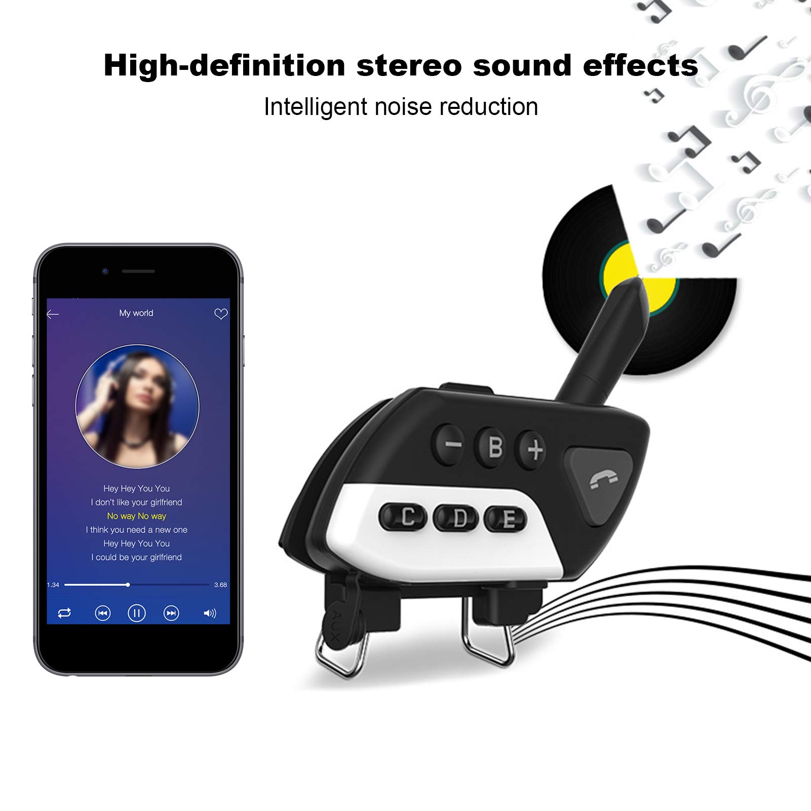 interfono Bluetooth per casco moto per guida di gruppo, cuffie di comunicazione wireless per 5 persone con riduzione del rumore, audio chiaro fino a 120 km/h, accoppiamento (Bianca)