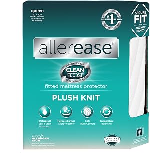 AllerEase CleanBoost Queen Mattress Protector: Waterproof, Allergen-Reducing, Temperature Balancing Plush Knit Cover