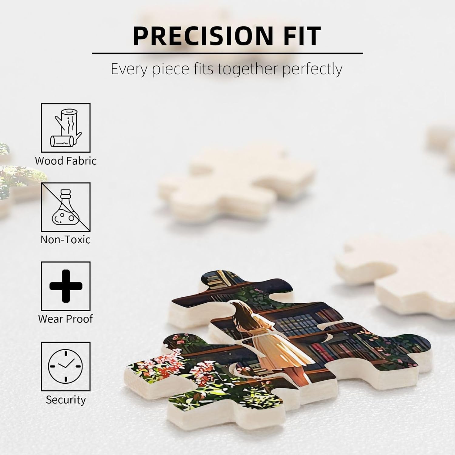 Library Jigsaw Puzzle 500 Pieces，Library Bookshelf Jigsaw Puzzles,Plant Bookshelf Puzzles, Library Retro Aesthetic 500 Pieces Puzzle Art, Botanical Literary Theme Difficult Challenging Hard Puzzle image 4