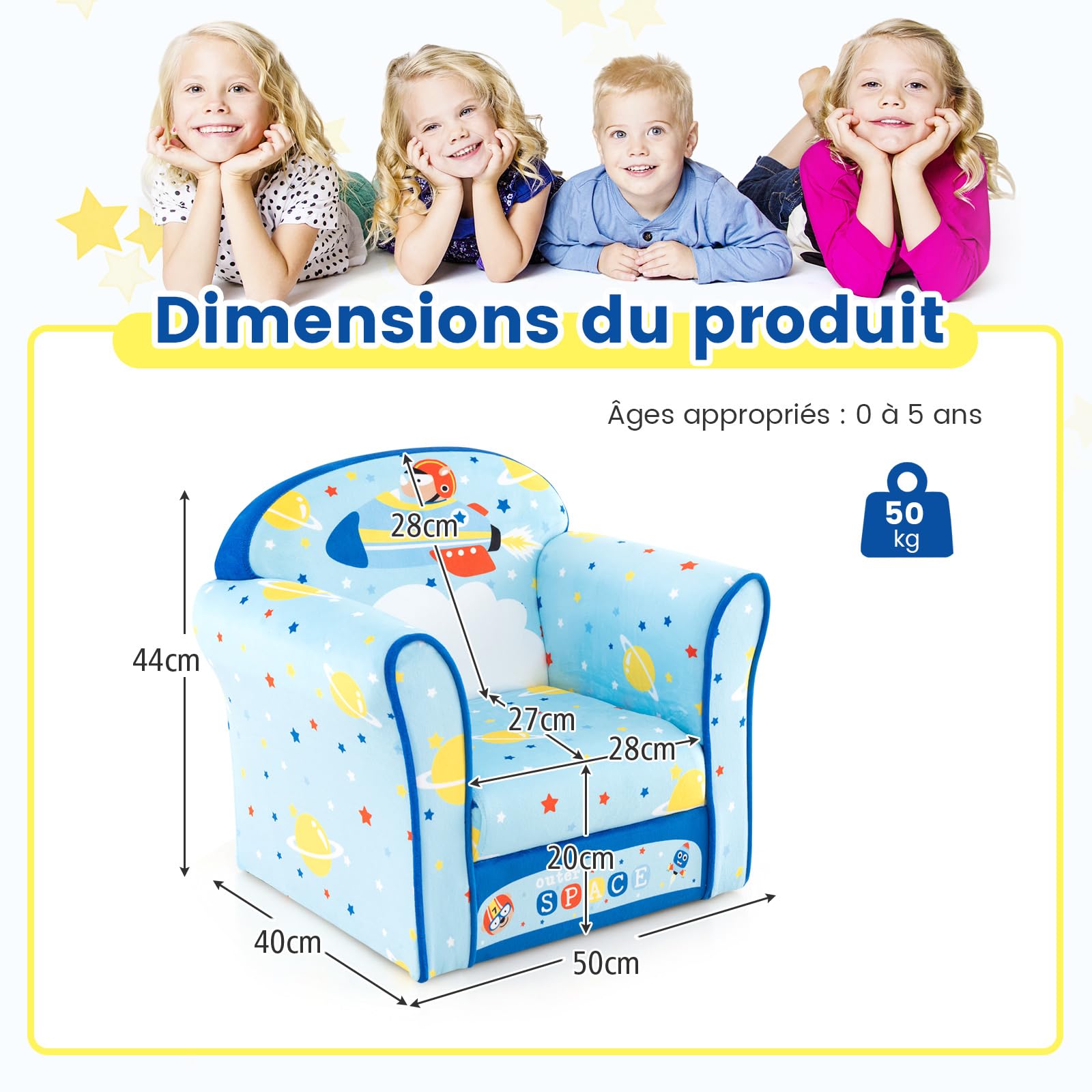 Costway Fauteuil Enfant En Peluche Avec Dossier & Accoudoir Confortable Canape Chaise Enfant En Bois Avec Joli Motif Arc En Ciel Charge 50kg Pour Garcon Fille De 3 5 Ans Gris