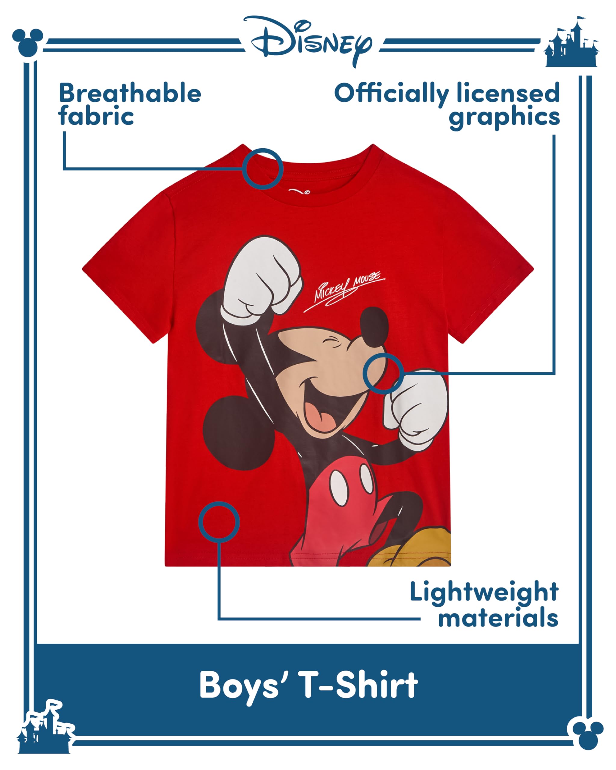 Disney Mickey Mouse and Friends Jungen T-Shirts – 4er-Pack Mickey Donald Duck Goofy & Pluto Kurzarm Grafik T-Shirts für Jungen