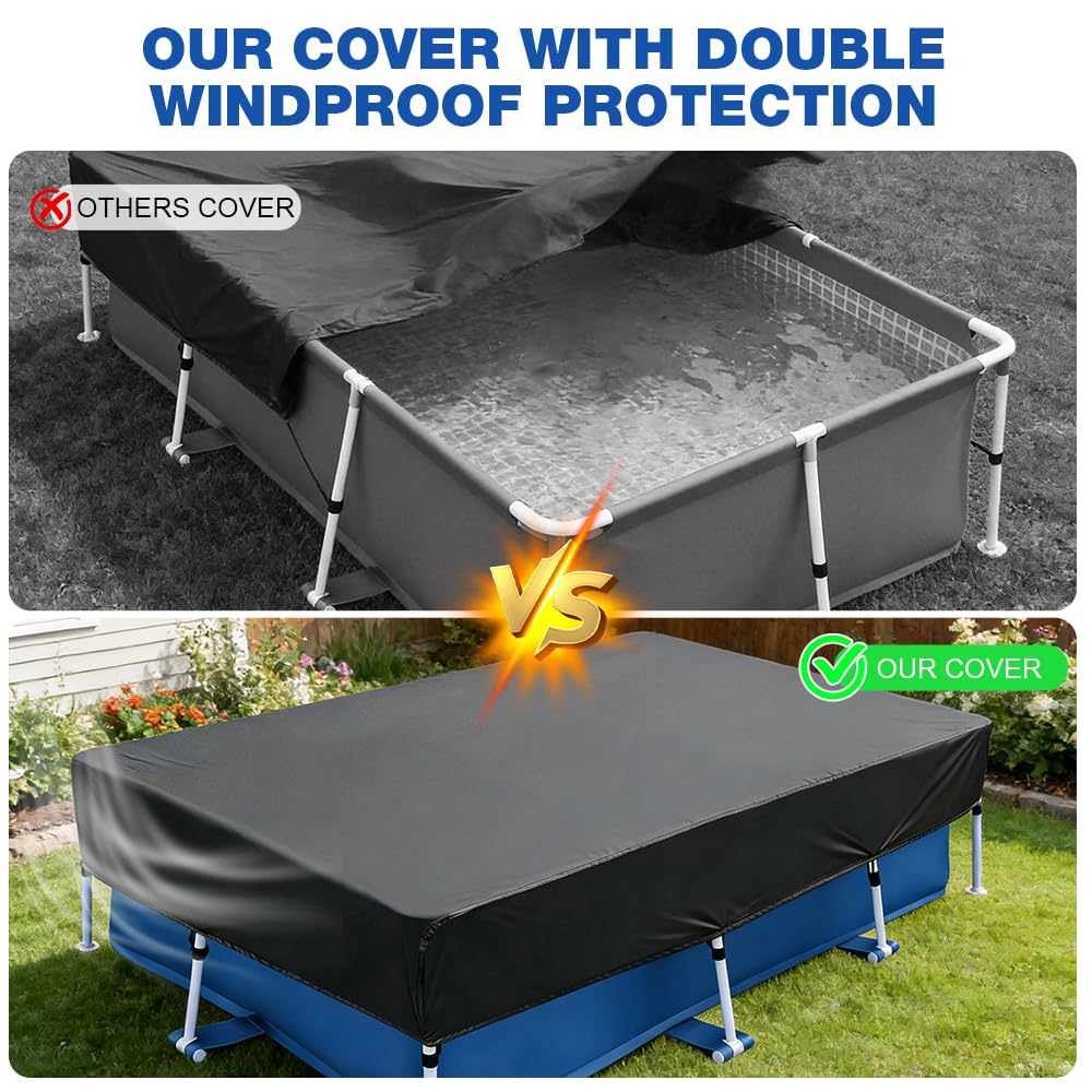 Poolabdeckung Rechteckig, 260 x 170 cm Pool Abdeckung Rechteckig, UV-Schutz, Winddicht und ReißFest Abdeckplane Pool, Sommer & Winter Poolplane für Rectangular Frame Pool, Schwarz