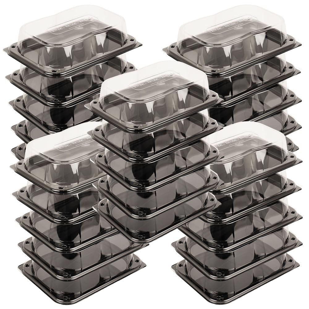 Delisupplies Clear Lid Black Base 25 X Ultimate Small Sandwich Platter With Lid, Unique Press Stud Secure Closing, Rectangle Food, Cake, Tray Set Black Base Clear Lid Serving Platters For Buffet, Catering, 255 X 180Mm