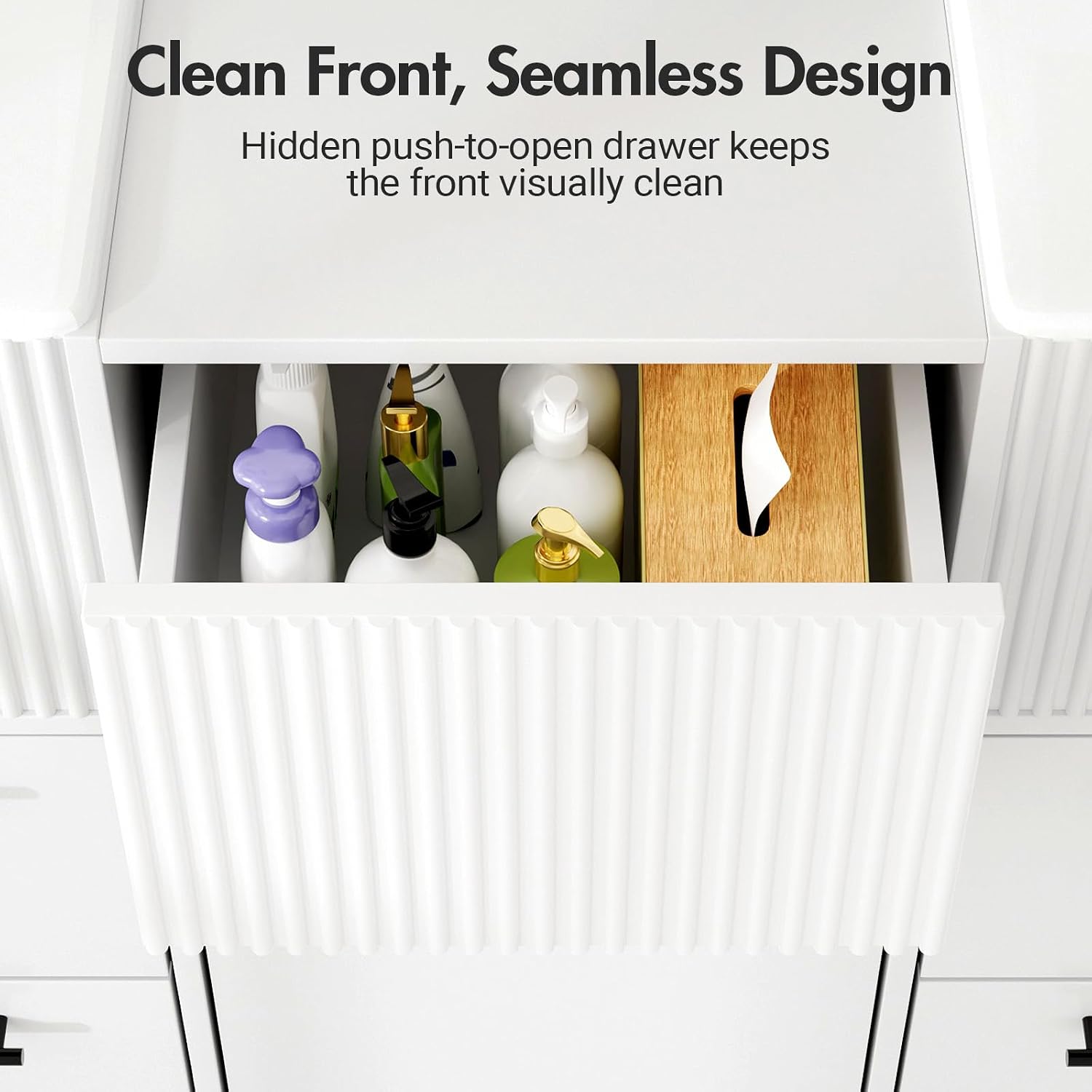 Kikihouse 60 Inch Bathroom Vanity with Double-Sink, Freestanding Modern Bathroom Vanity Cabinet with Ceramic Basin, Storage Organizer with 7 Drawers, for for Spacious Bathrooms (White, 60 inch)