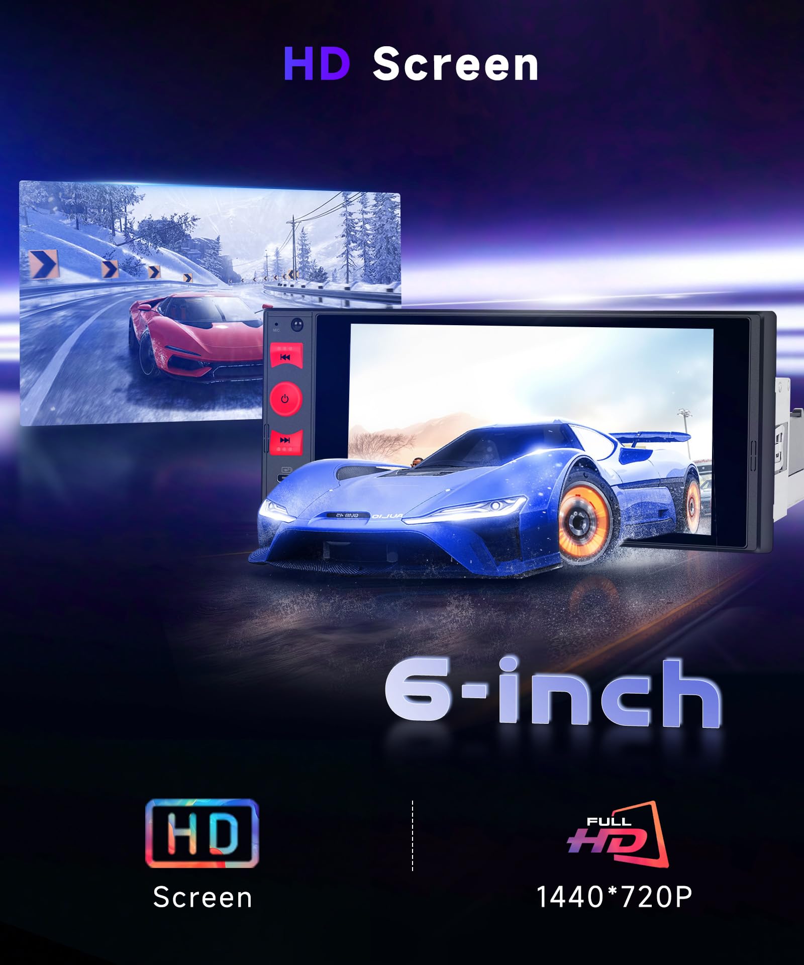 VECHTEL 4G+64G Android 15 Radio samochodowe 1 Din z bezprzewodowym samochodem Android Carplay, 6-calowy ekran dotykowy HD, obsługa Bluetooth 5.0 GPS Wi-Fi radio FM RDS łącze lustro USB/typ C kamera