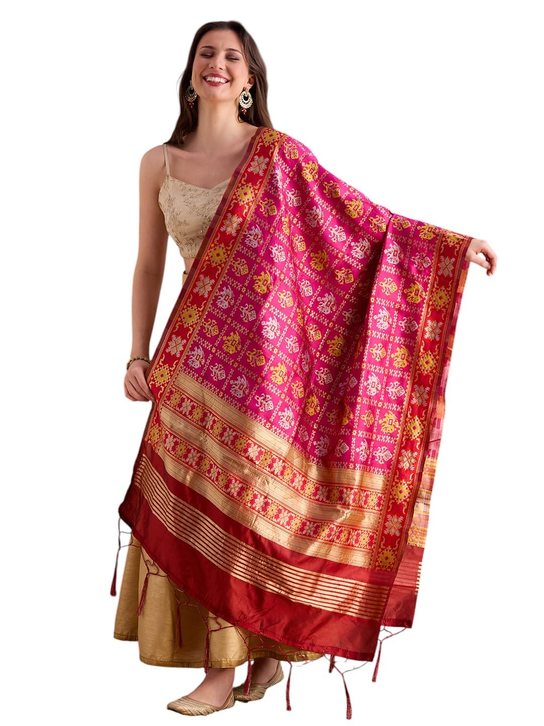 dupatta bazaar Women's Rani Pink Patola Printed Silk Dupatta-picture-27