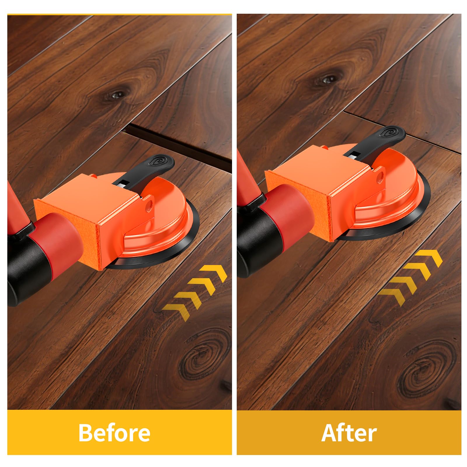 Floor Gap Fixer Tool, Upgraded Heavy Duty Laminate Floor Suction Cup Gap Repair Tool, Over 152 Pounds Load Capacity, Flooring Gap Tool for Vinyl & Wood Floor Repair, Orange, Model 5D - 3