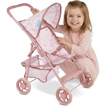 Kinderplay Doll Buggy from 2 Years - Lightweight Foldable Doll's Pram with Hood & Shopping Basket Sturdy Frame Folding Doll Pram KP0280A