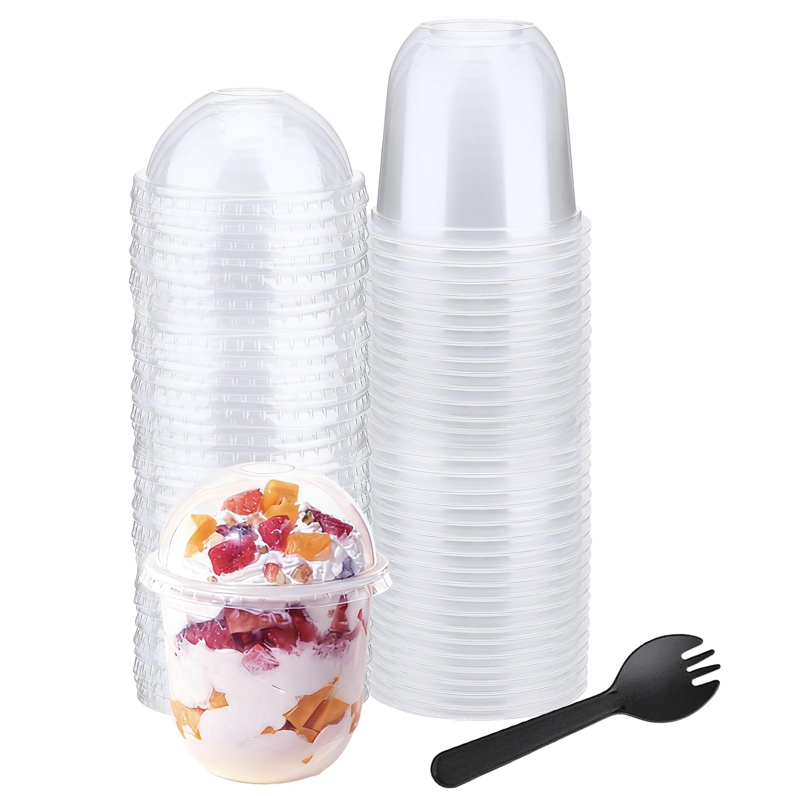 Yumzxin 50 Pack 12oz Clear PET Dessert Cups with Dome Lids & Spoons - Mini Parfait Containers for Ice Cream, Yogurt, Mousse, Pudding & Party Snacks