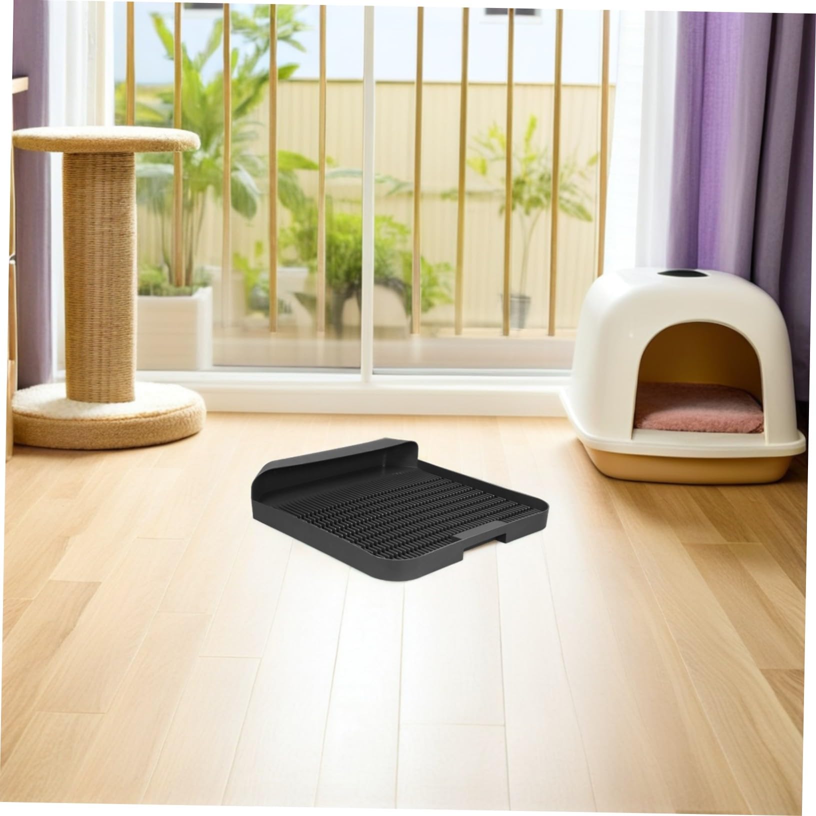 BESPORTBLE Alfombrilla para Arenero De Gatos Lavable Bordes Elevados y Antideslizante para Reducir El Desorden El Arenero