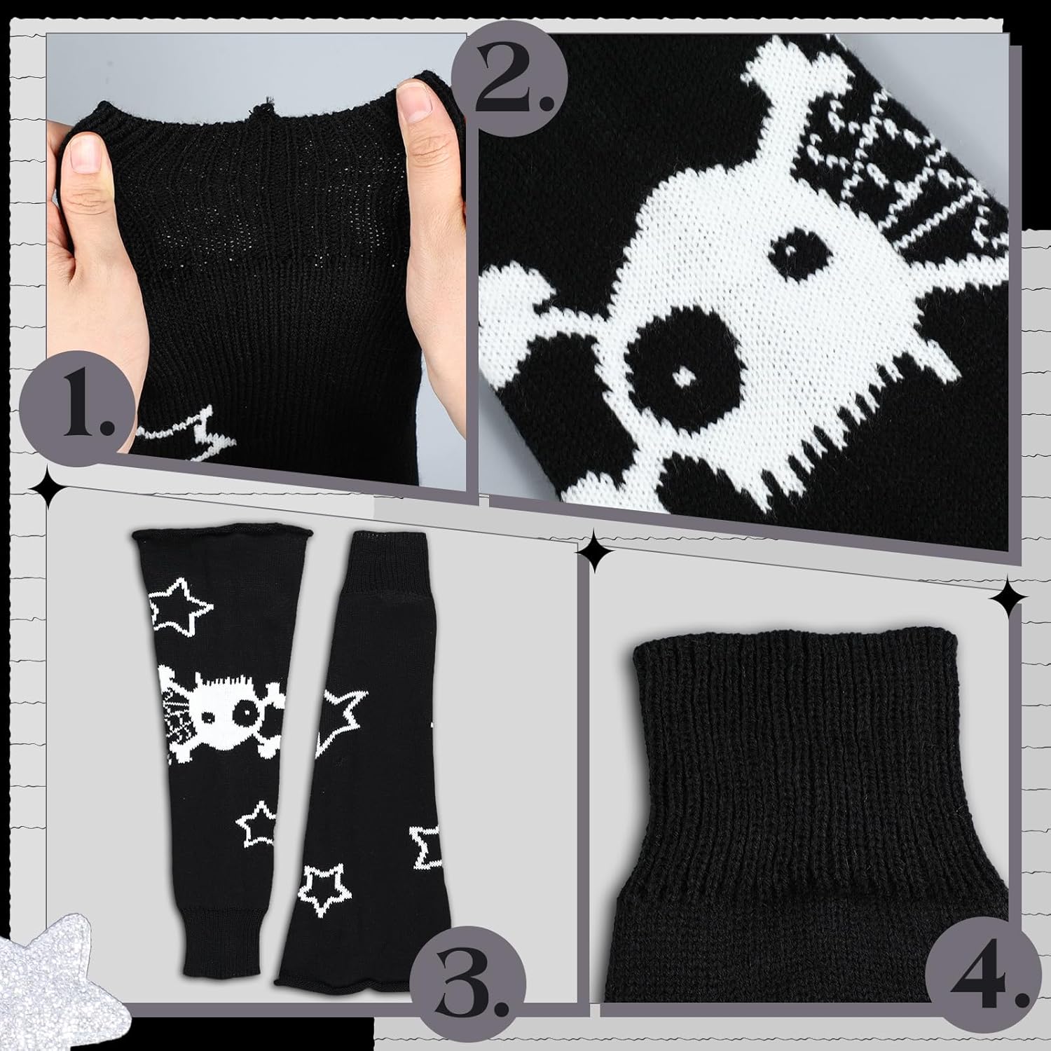 Mepase 6 Pairs Y2k Leg Warmers for Women Star and Striped Knitted Kawaii Leg Warmer Japanese Cute Socks Winter Goth Accessories - Image 3