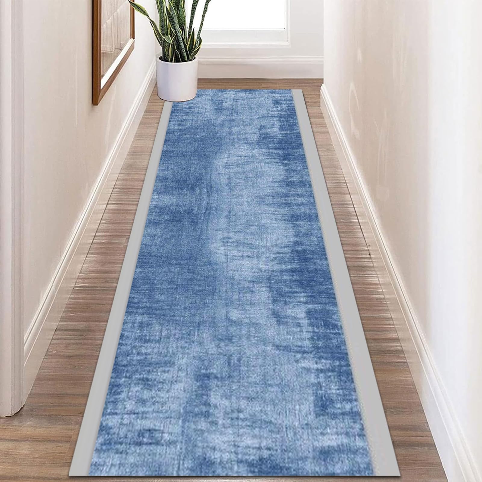 Tappeto resistente antiscivolo blu per corridoio, lavabile, per soggiorno, ingresso, camera da letto, lavanderia, 80 x 300 cm, elegante decorazione per la casa