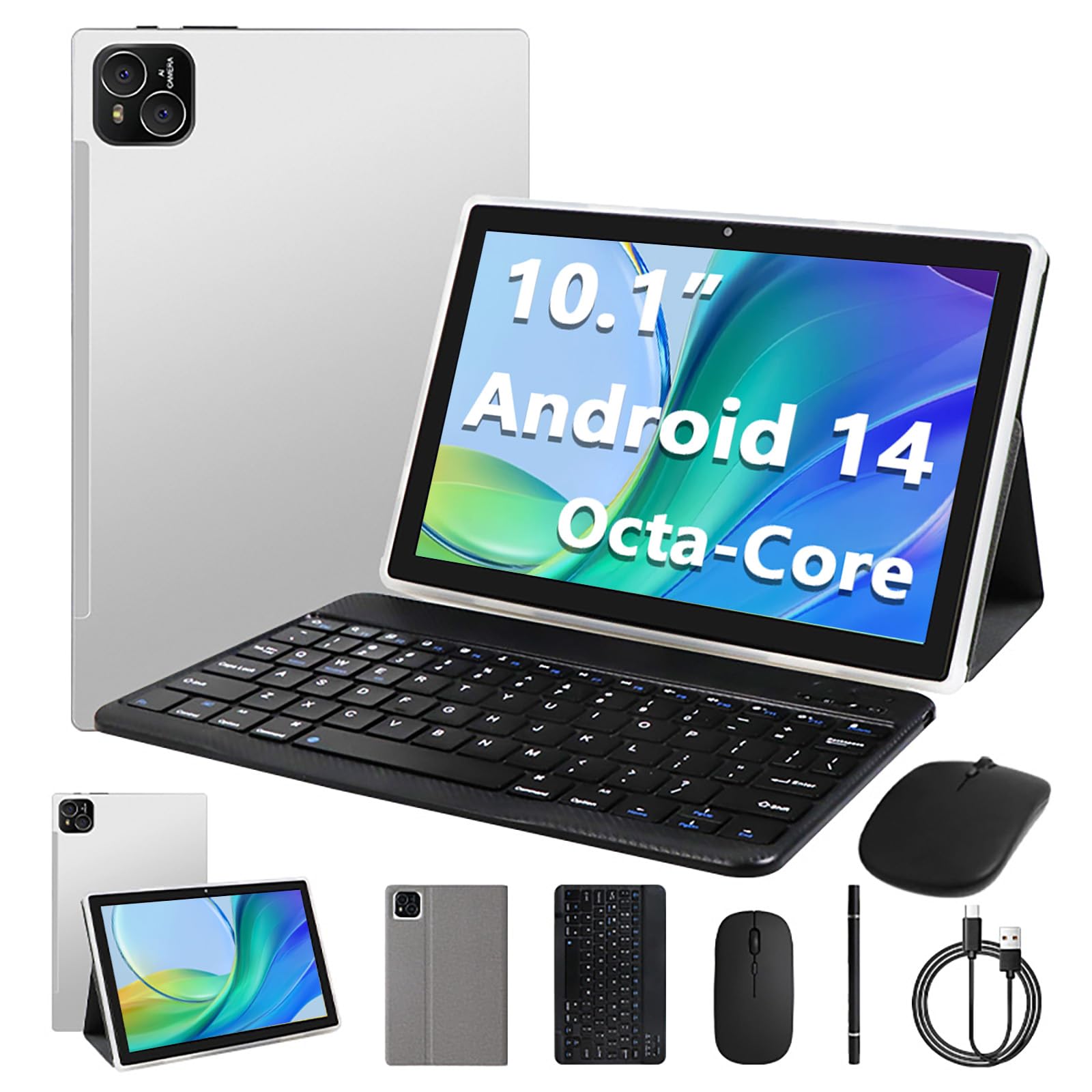 ITMEIPC 10 inch Tablet Android 14 Tablets, 12GB (4+8) RAM 128GB ROM 512GB Expandable, Octa-Core Processor Tablet Gray Sliver 10.1 Inches 128.0 GB
