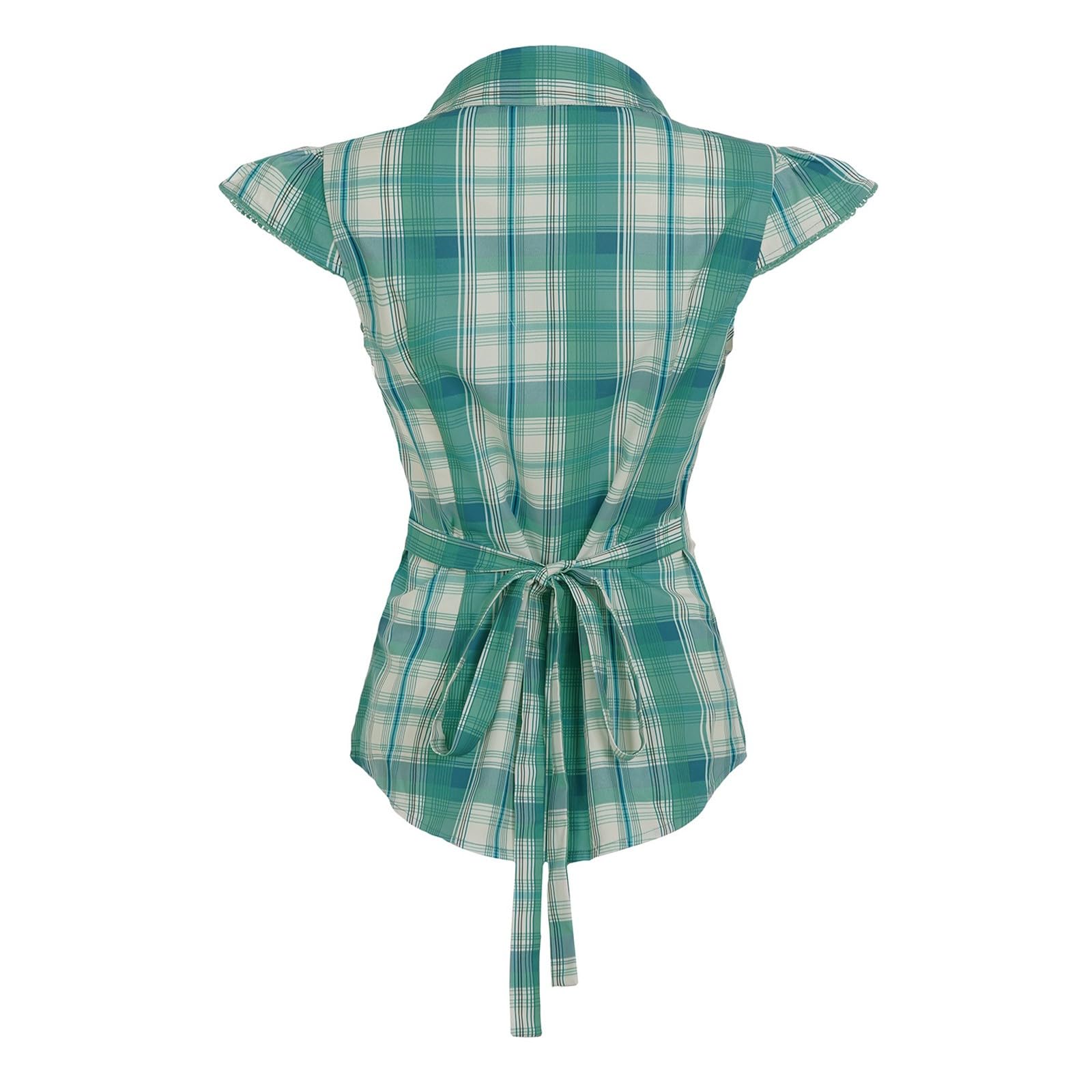 Camicetta tradizionale da donna con maniche ad aletta, in pizzo trasparente, per feste, abbigliamento casual, festa della birra, scollo a V, camicia sciancrata con bottoni, cravatte a quadretti